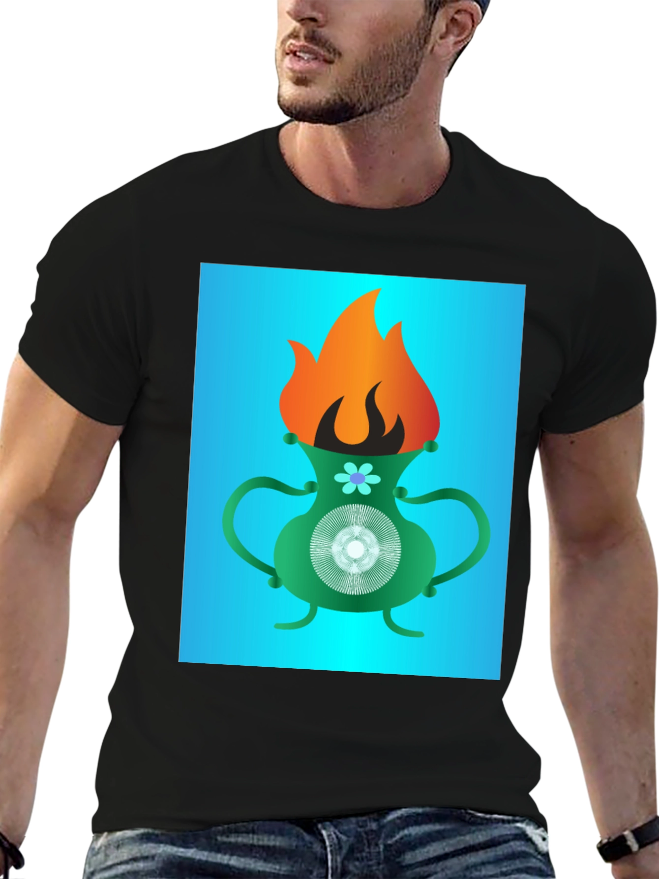 Flaming Vase Graphic Tee - Unique Design