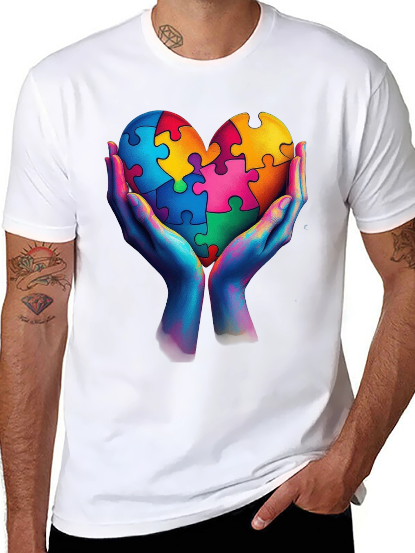 Autism Awareness Heart Puzzle Piece Graphic T-Shirt