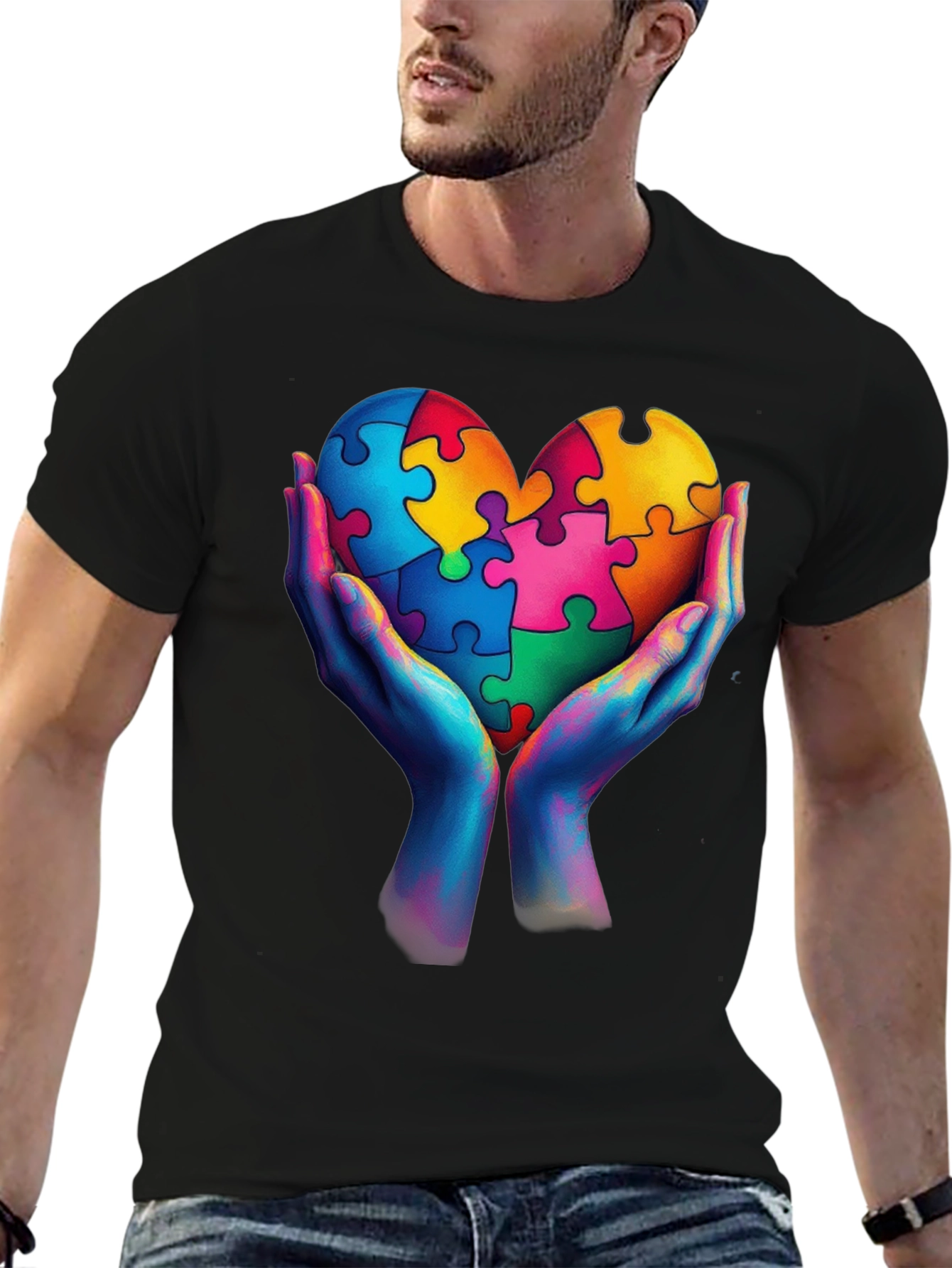 Autism Awareness Heart Puzzle Piece Graphic T-Shirt