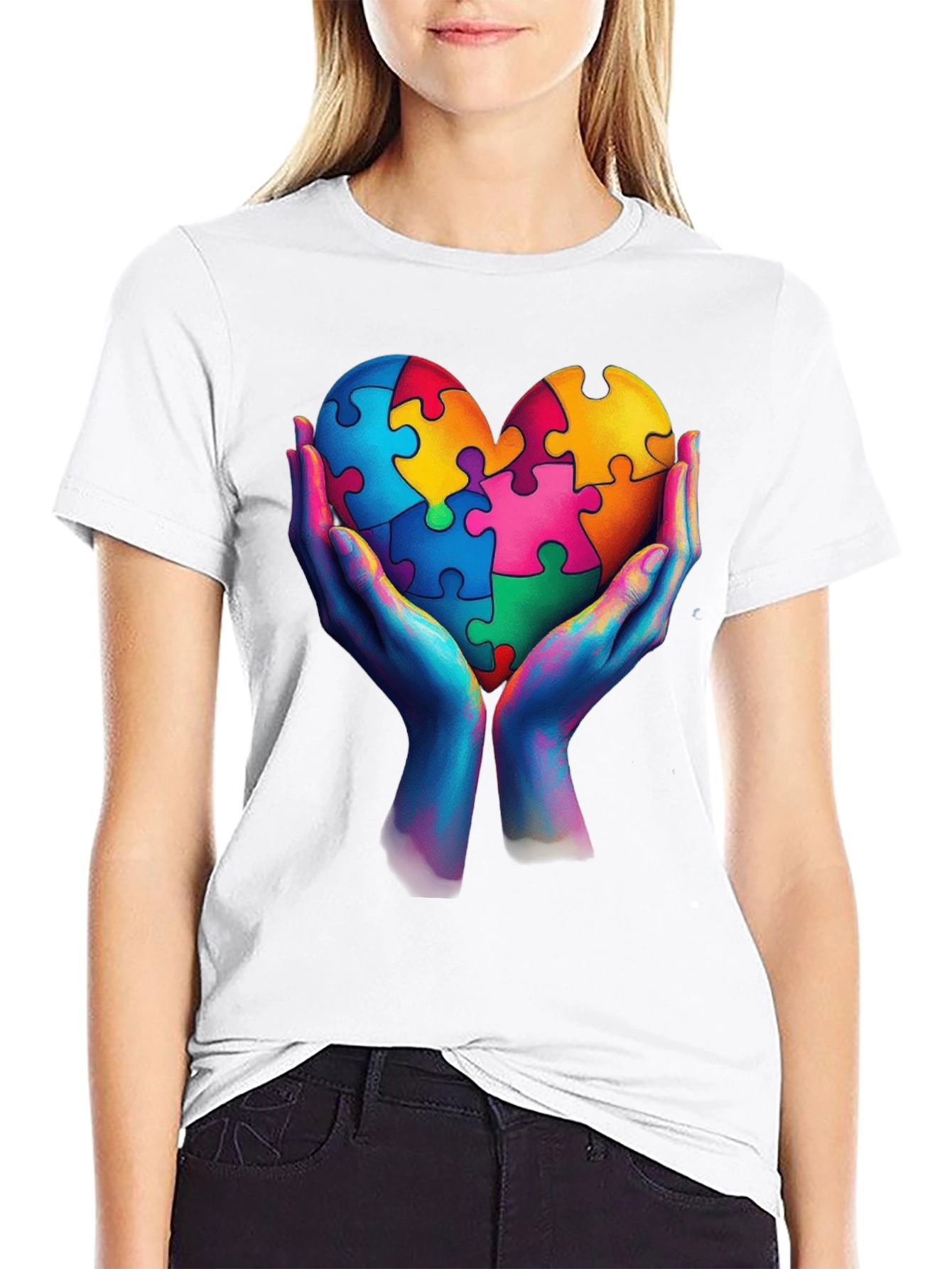 Autism Awareness Heart Puzzle Piece Graphic T-Shirt