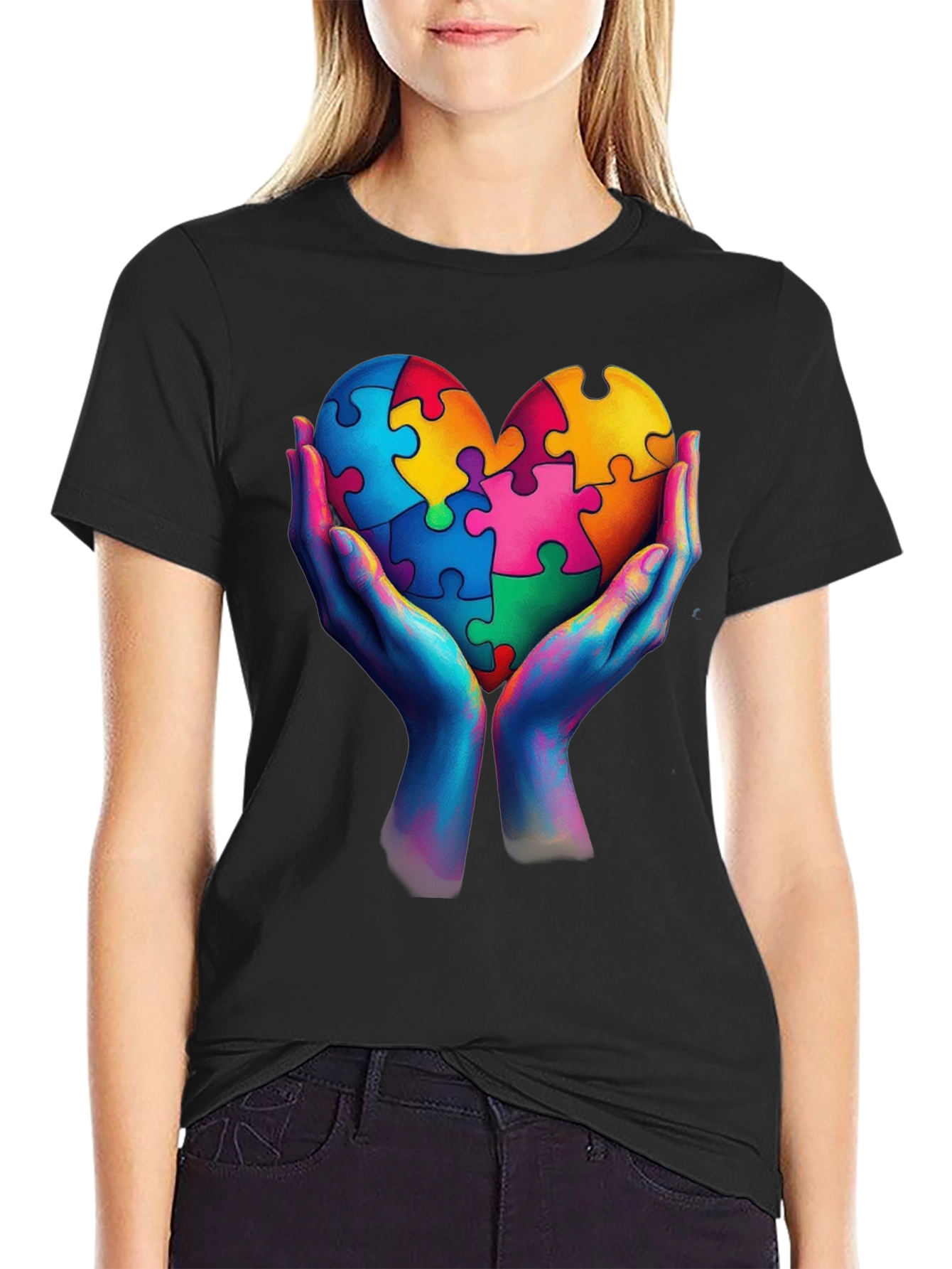 Autism Awareness Heart Puzzle Piece Graphic T-Shirt