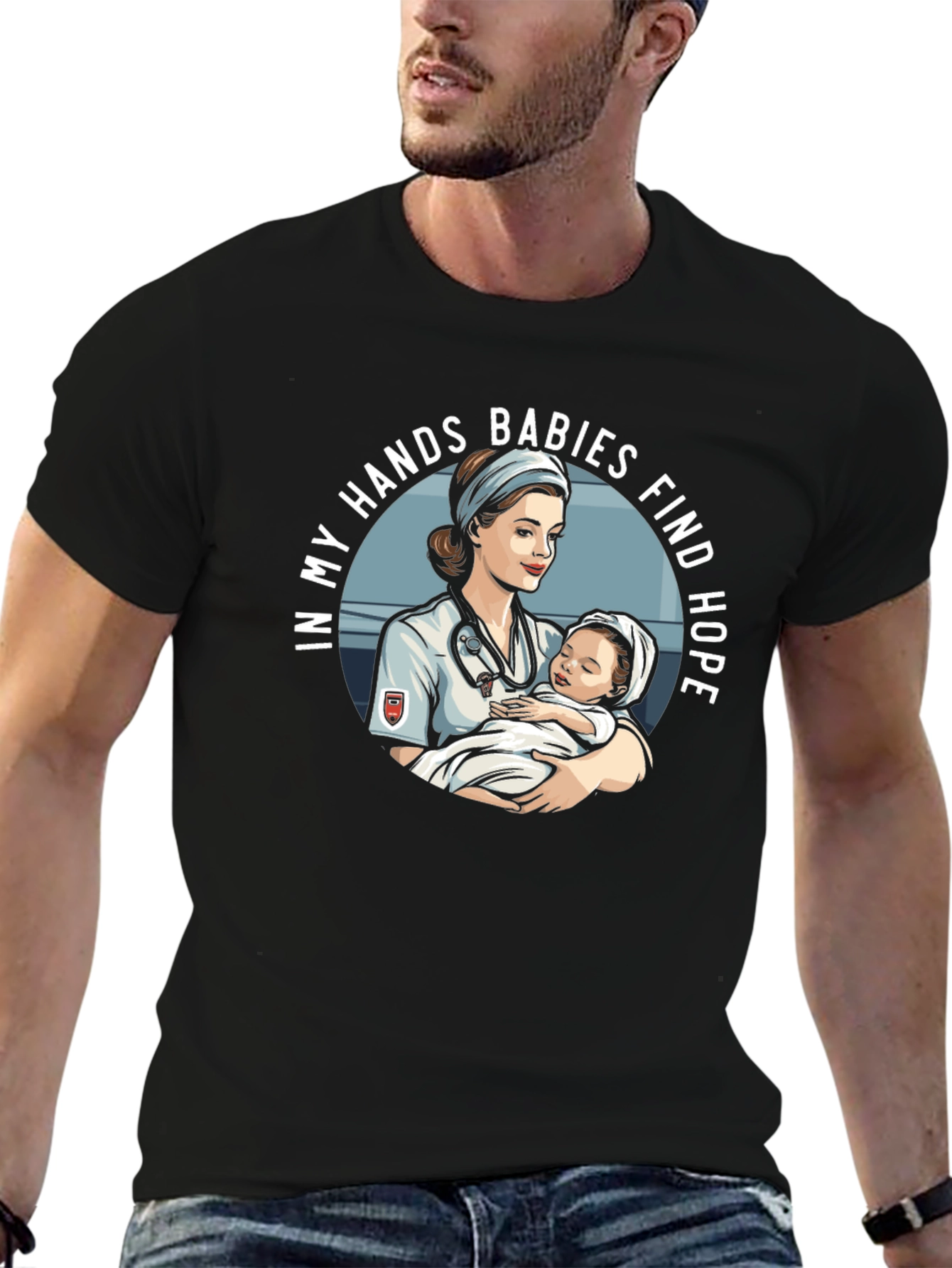 Nurse Holding Baby Graphic T-Shirt