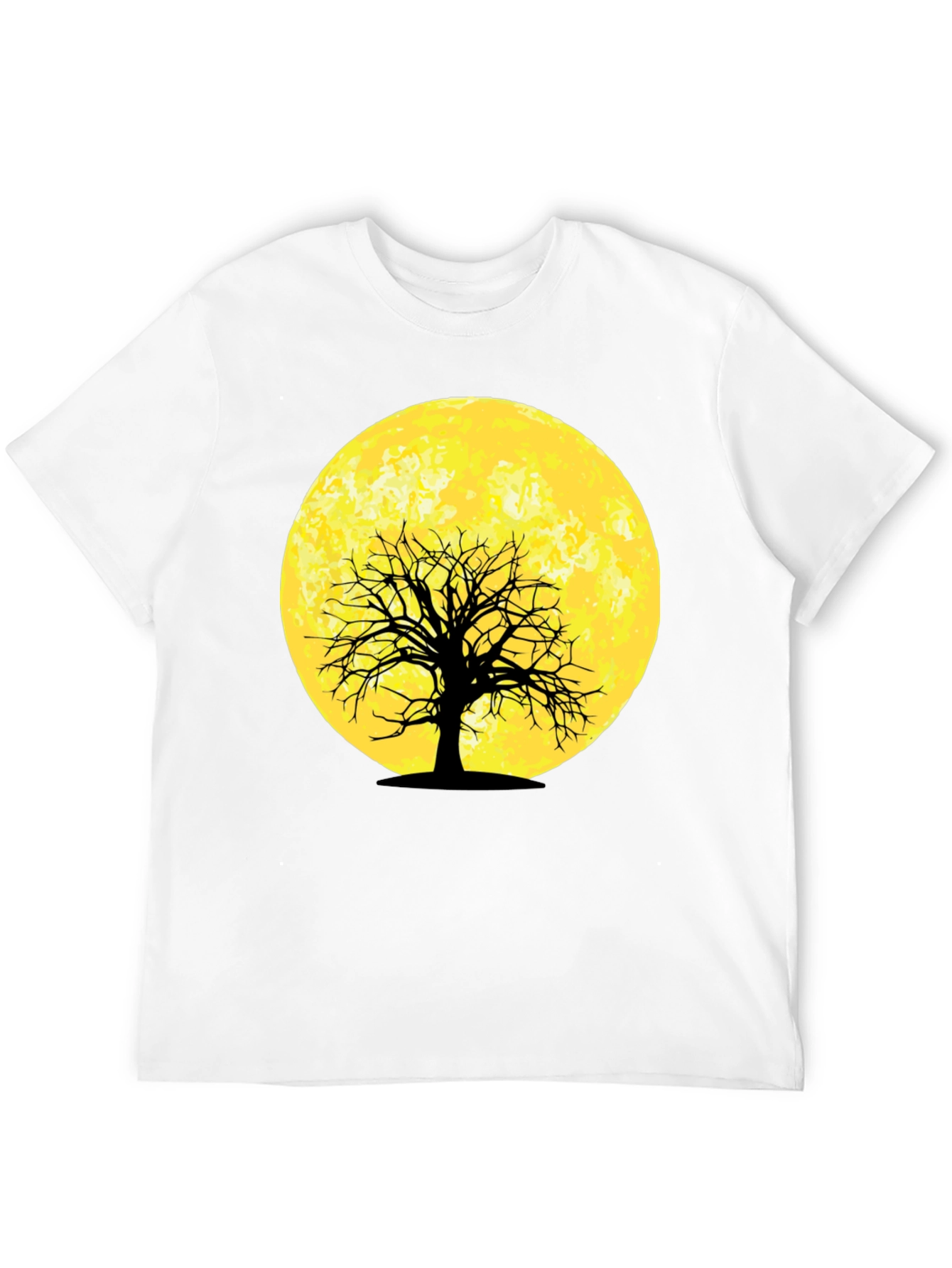 Moonlit Tree Graphic Tee - Black Cotton T-Shirt