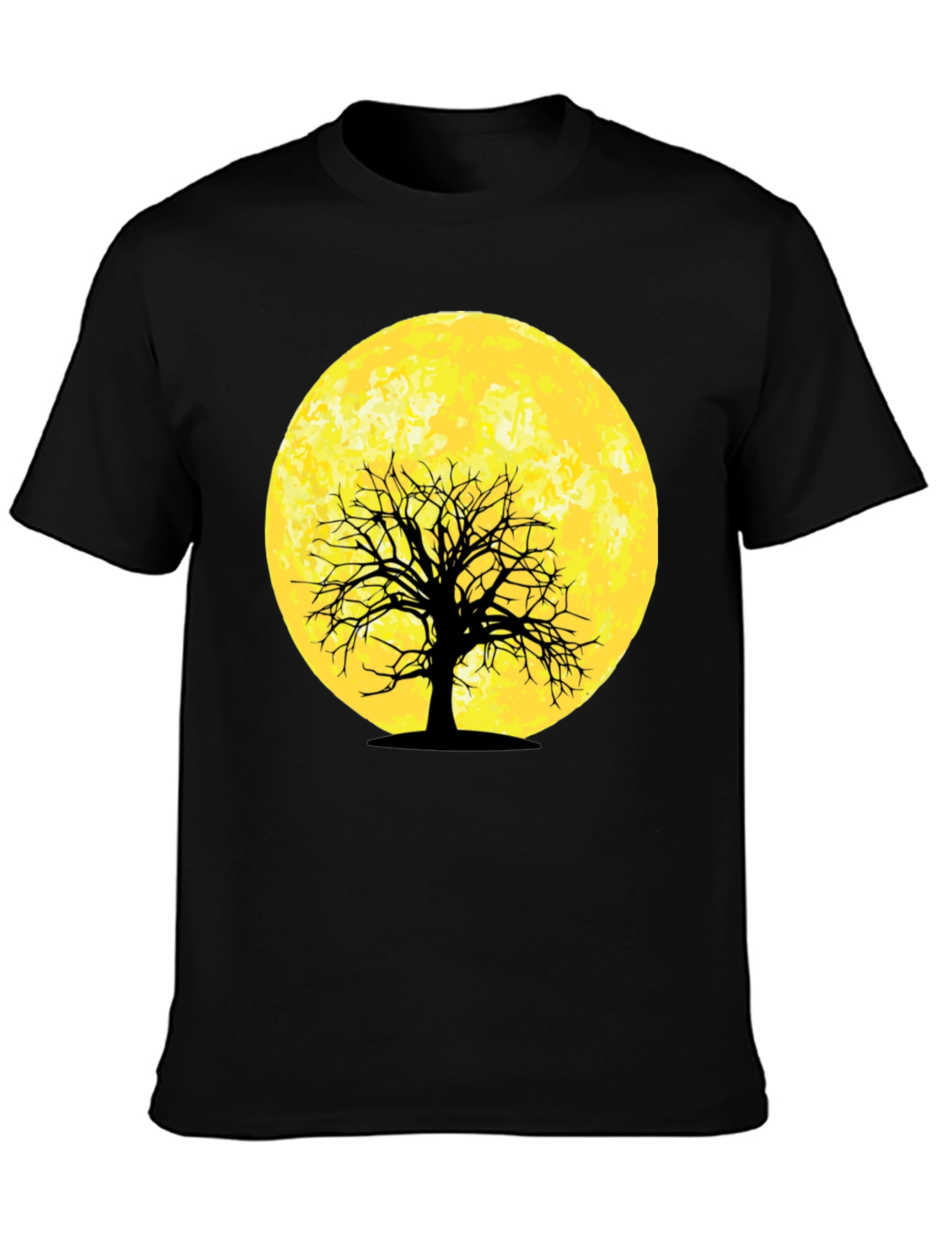 Moonlit Tree Graphic Tee - Black Cotton T-Shirt