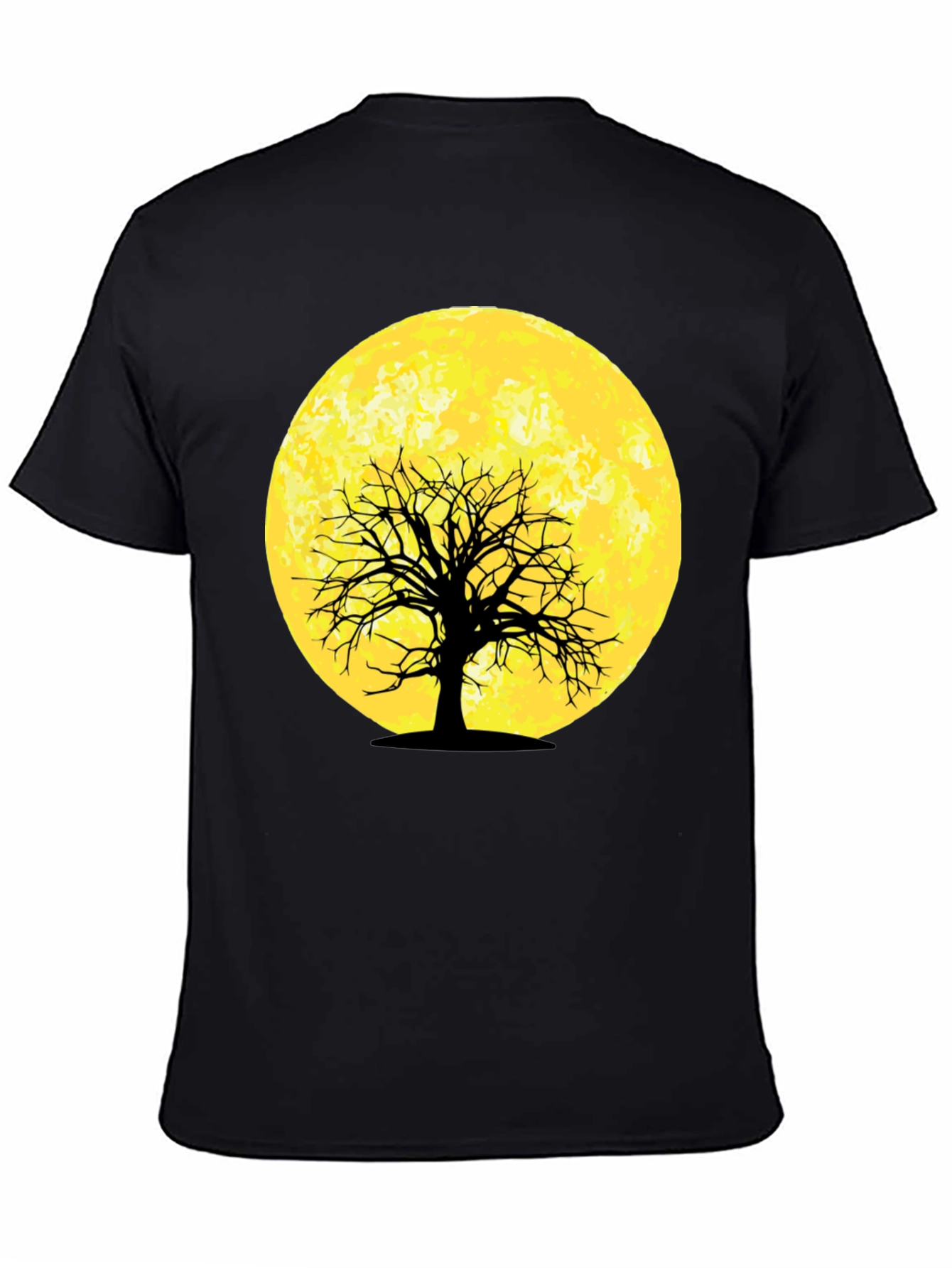 Moonlit Tree Graphic Tee - Black Cotton T-Shirt