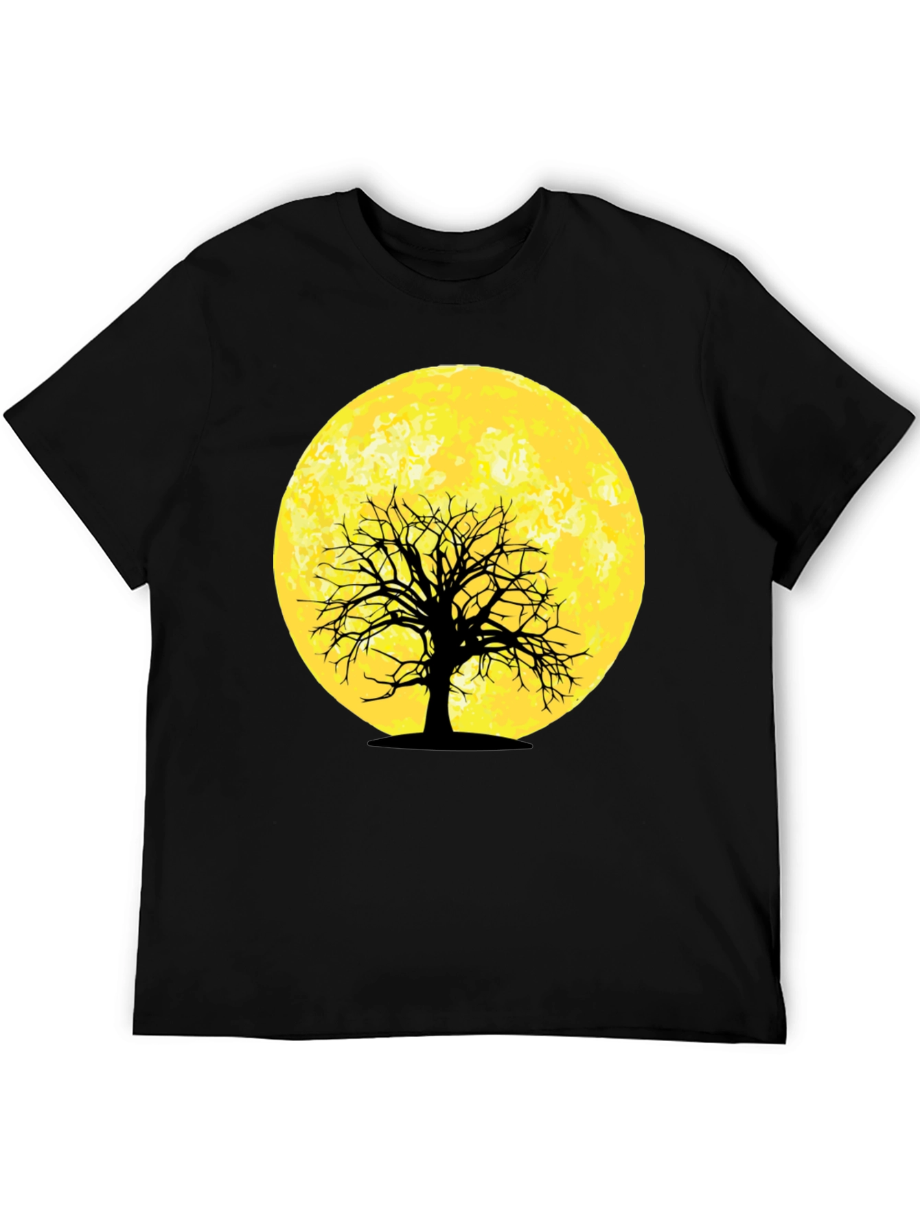 Moonlit Tree Graphic Tee - Black Cotton T-Shirt