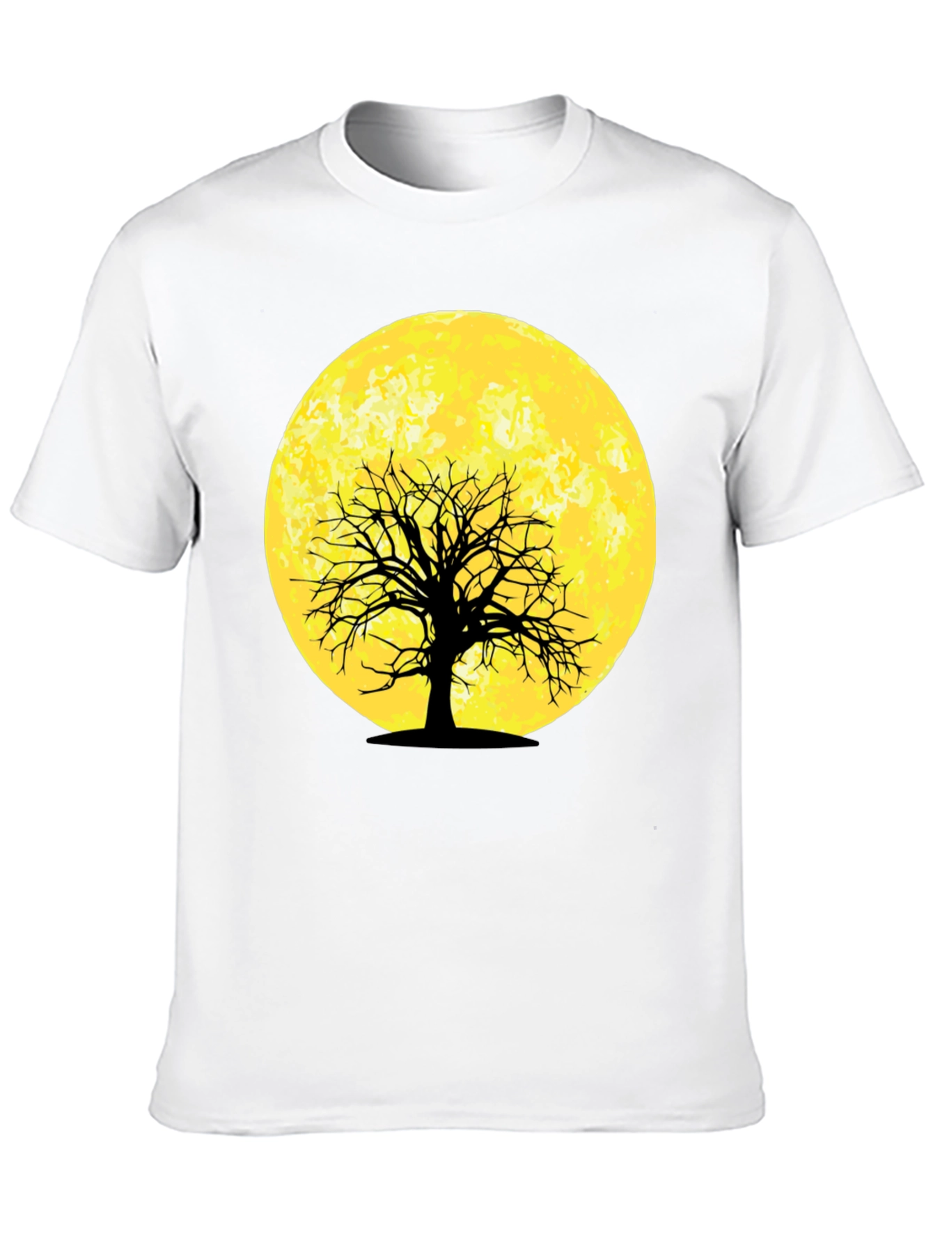 Moonlit Tree Graphic Tee - Black Cotton T-Shirt
