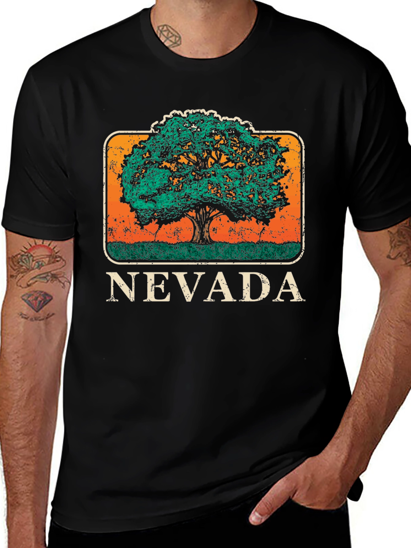 Nevada Tree Graphic Tee - Black Cotton T-Shirt
