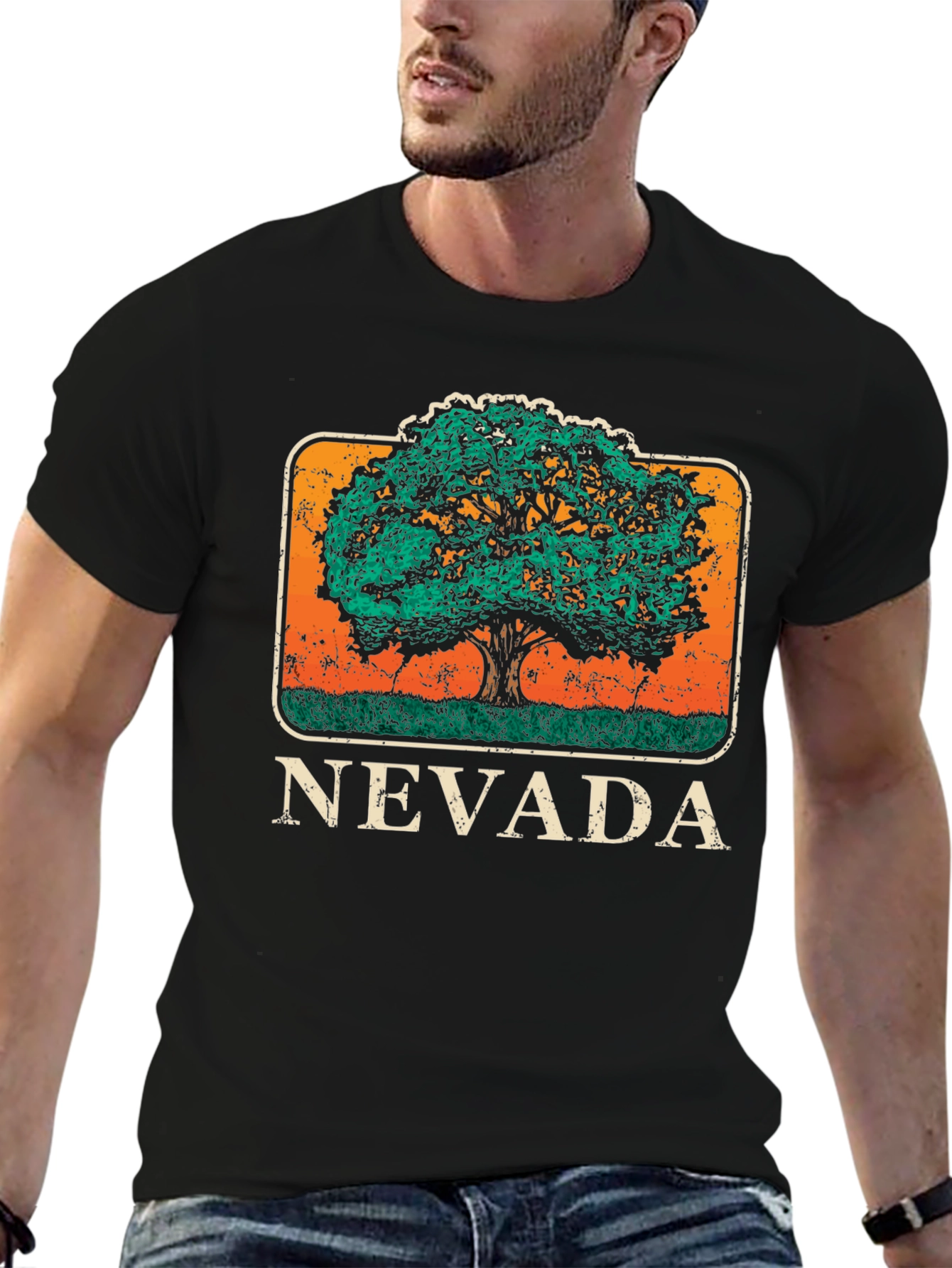 Nevada Tree Graphic Tee - Black Cotton T-Shirt