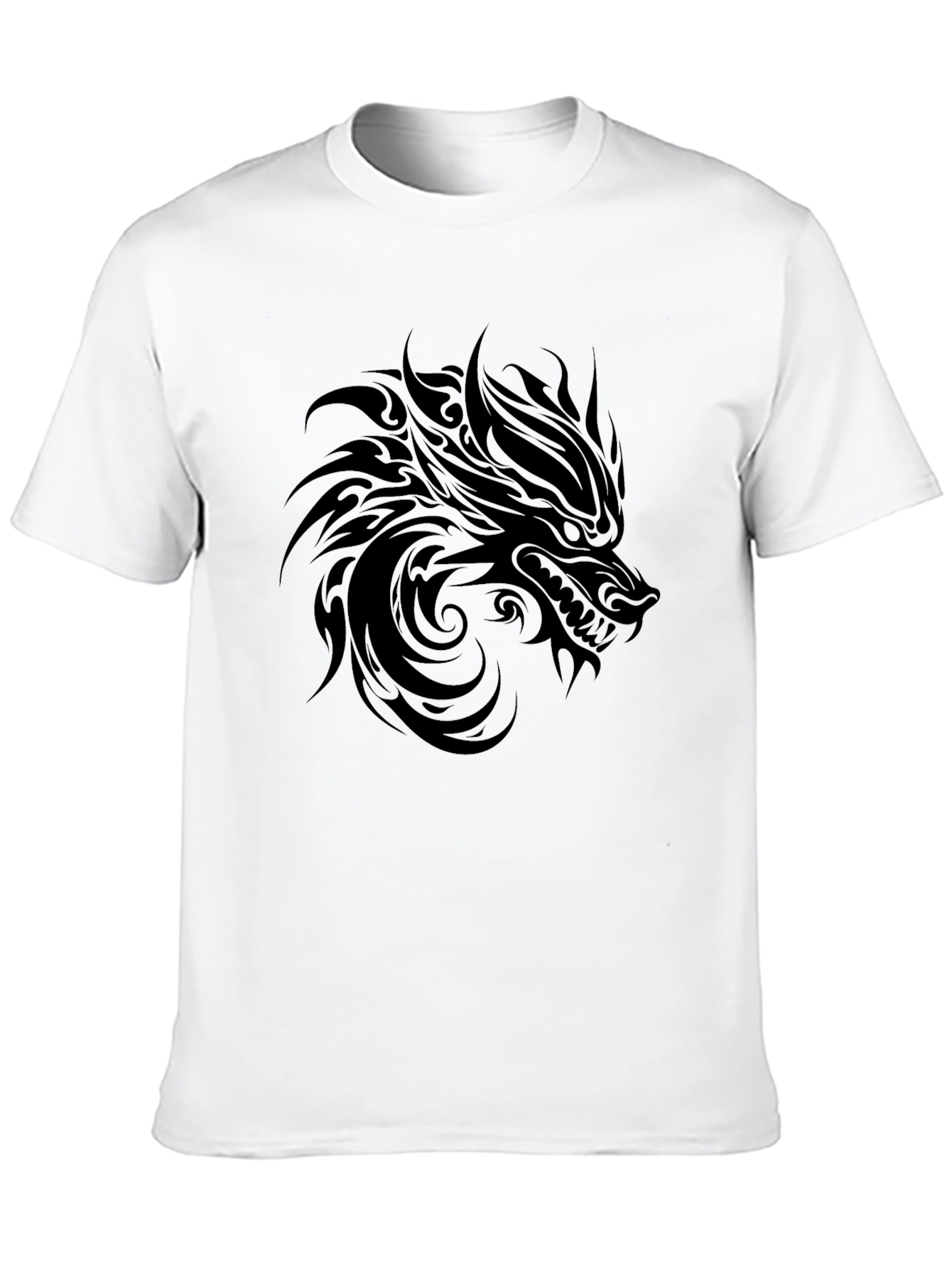 Black Wolf Graphic Tee - Tribal Design