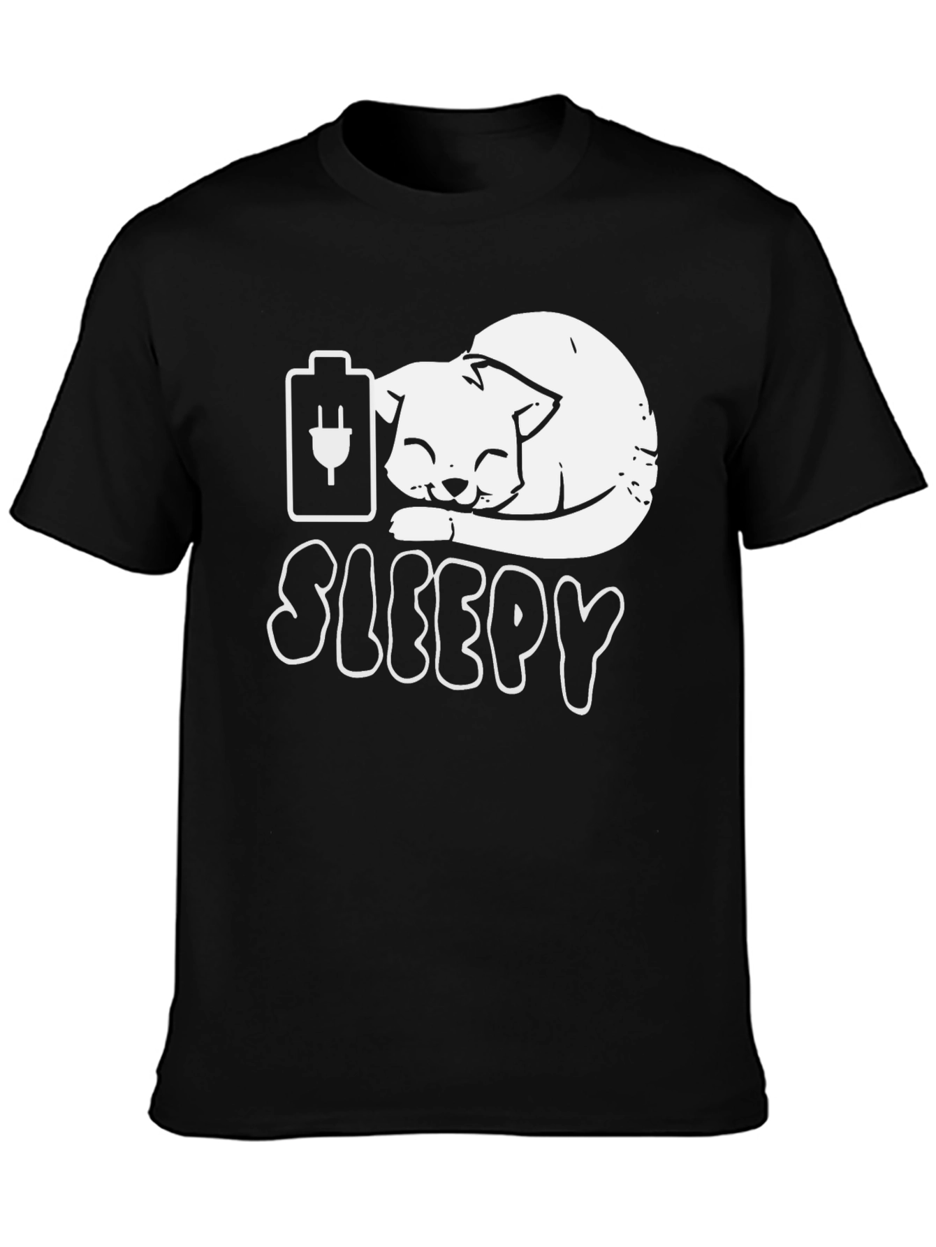 Sleepy Cat Battery T-Shirt - Funny Graphic Tee