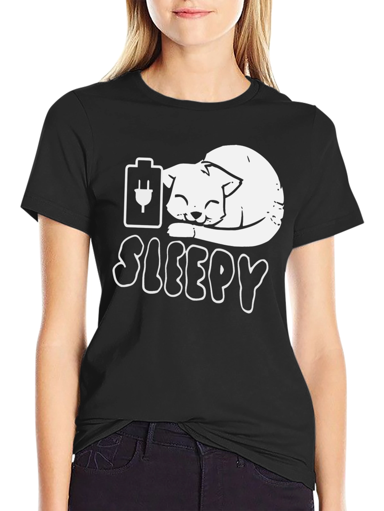 Sleepy Cat Battery T-Shirt - Funny Graphic Tee