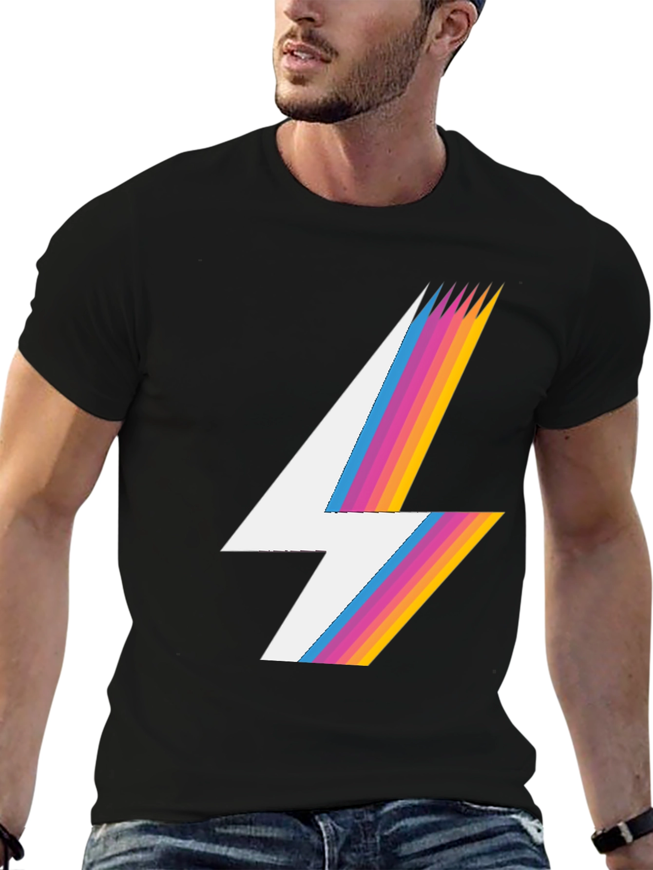 Retro Lightning Bolt T-Shirt - Black