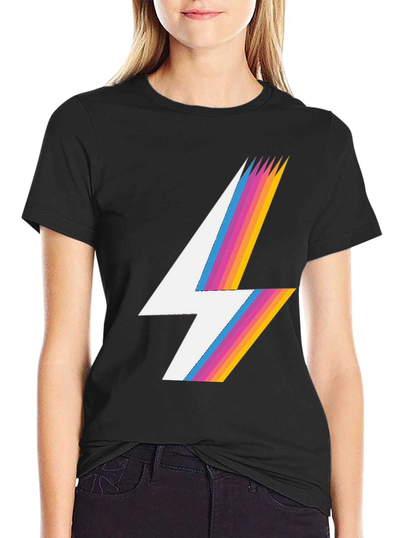 Retro Lightning Bolt T-Shirt - Black