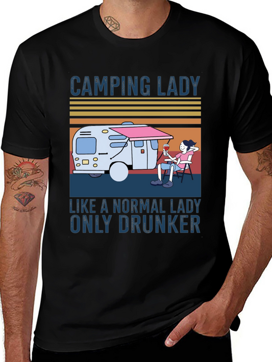 Camping Lady Graphic T-Shirt - Relaxed & Fun Style