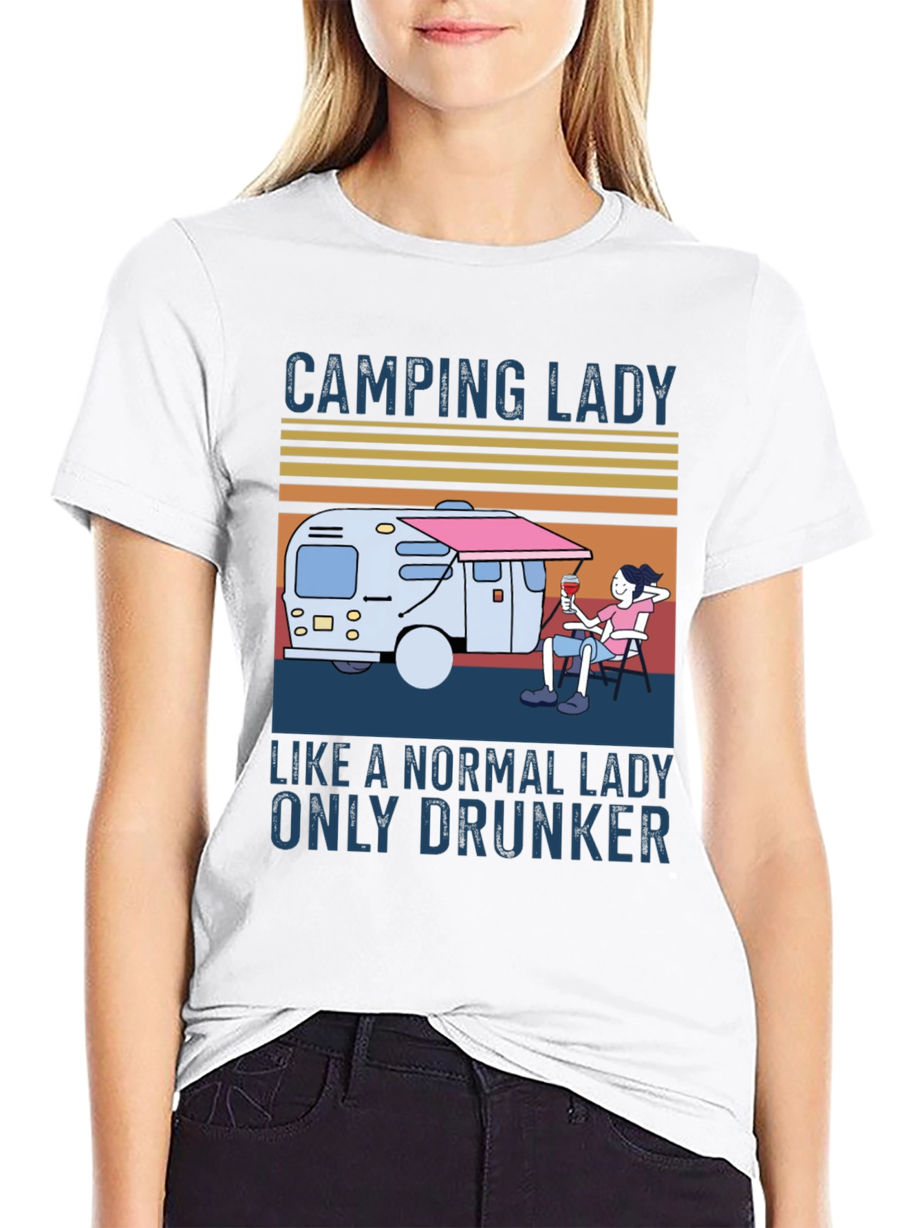 Camping Lady Graphic T-Shirt - Relaxed & Fun Style