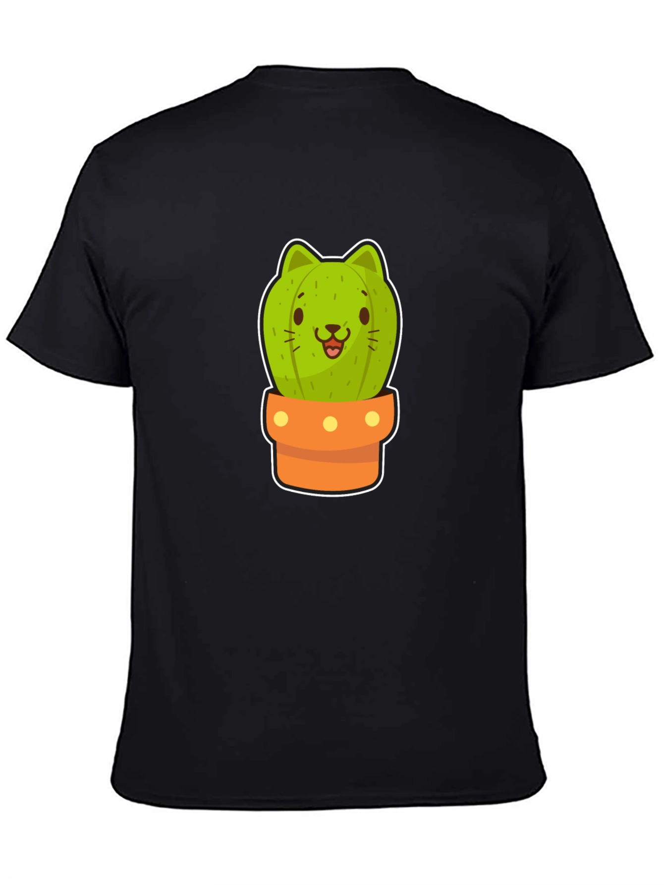 Cute Cactus Cat Graphic Black Tee