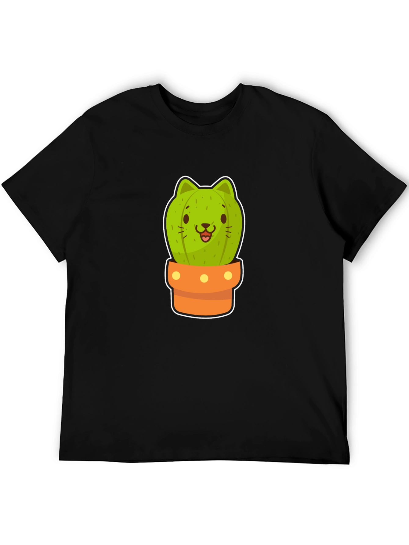 Cute Cactus Cat Graphic Black Tee