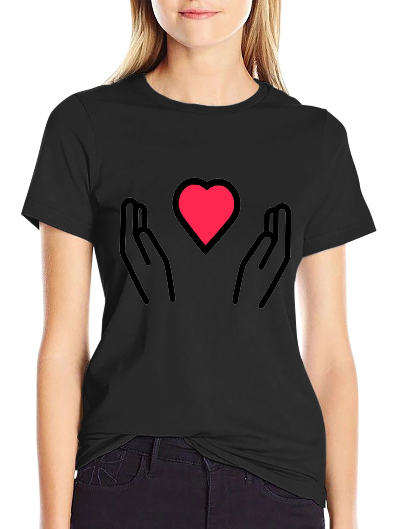 Heart in Hands Graphic Tee - Black Cotton Blend