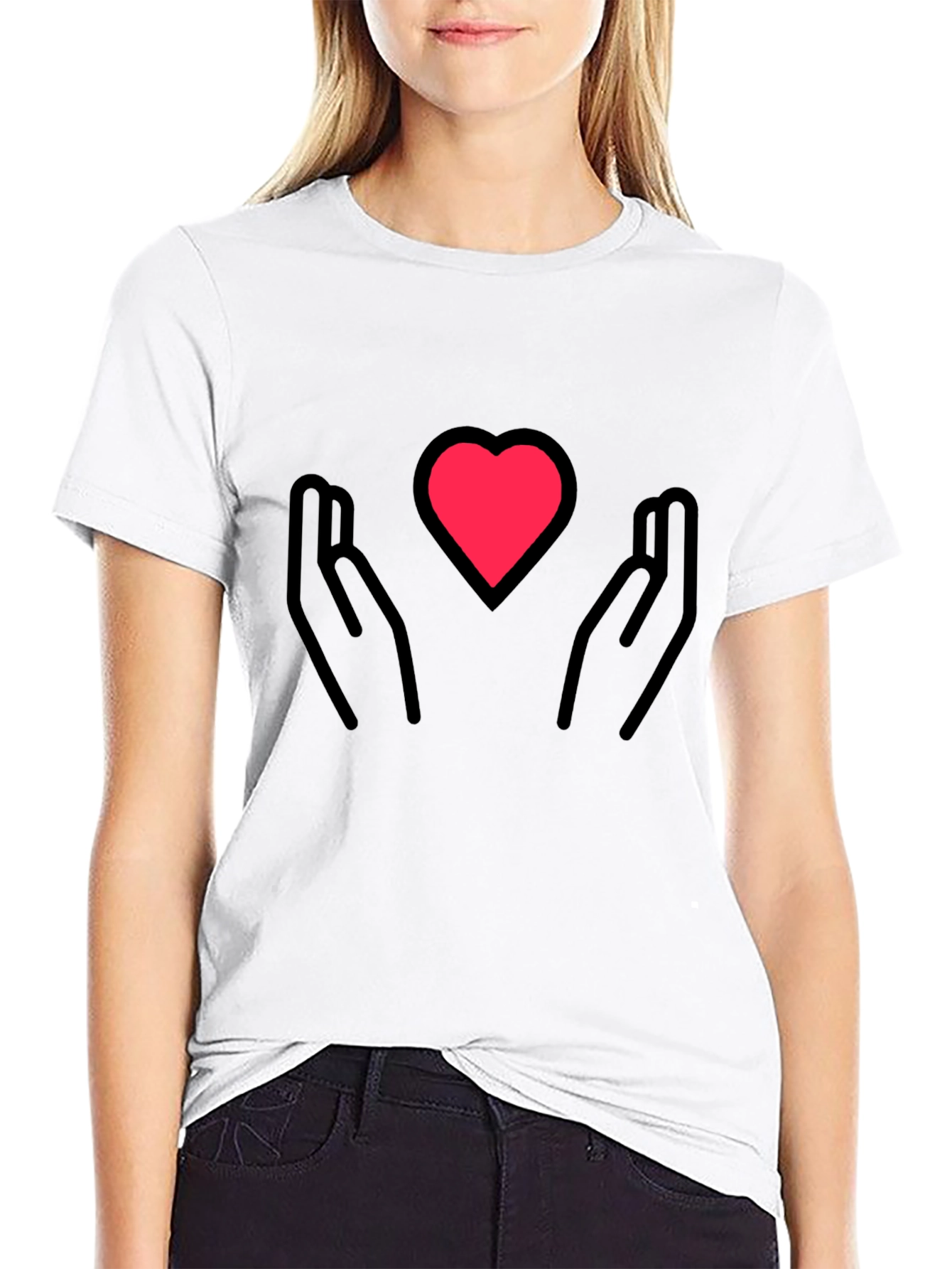 Heart in Hands Graphic Tee - Black Cotton Blend