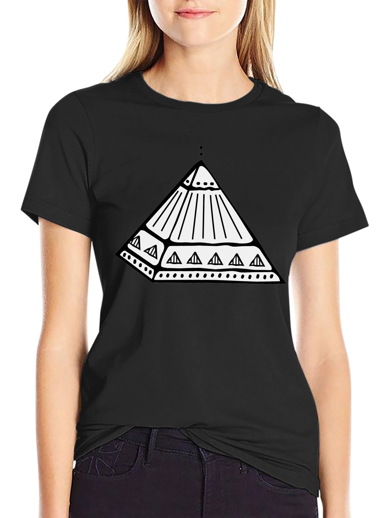 Geometric Pyramid Graphic Black T-Shirt