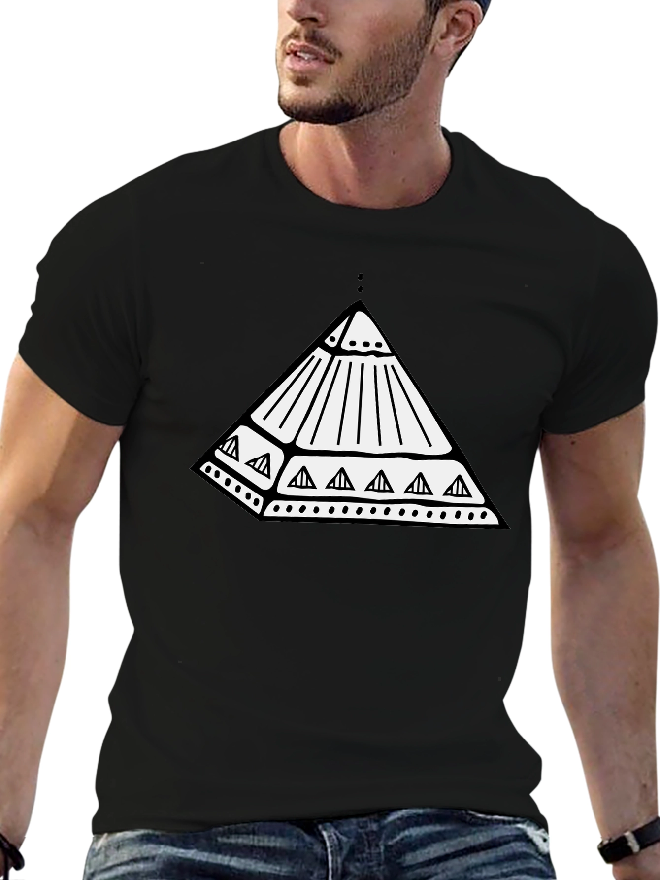 Geometric Pyramid Graphic Black T-Shirt