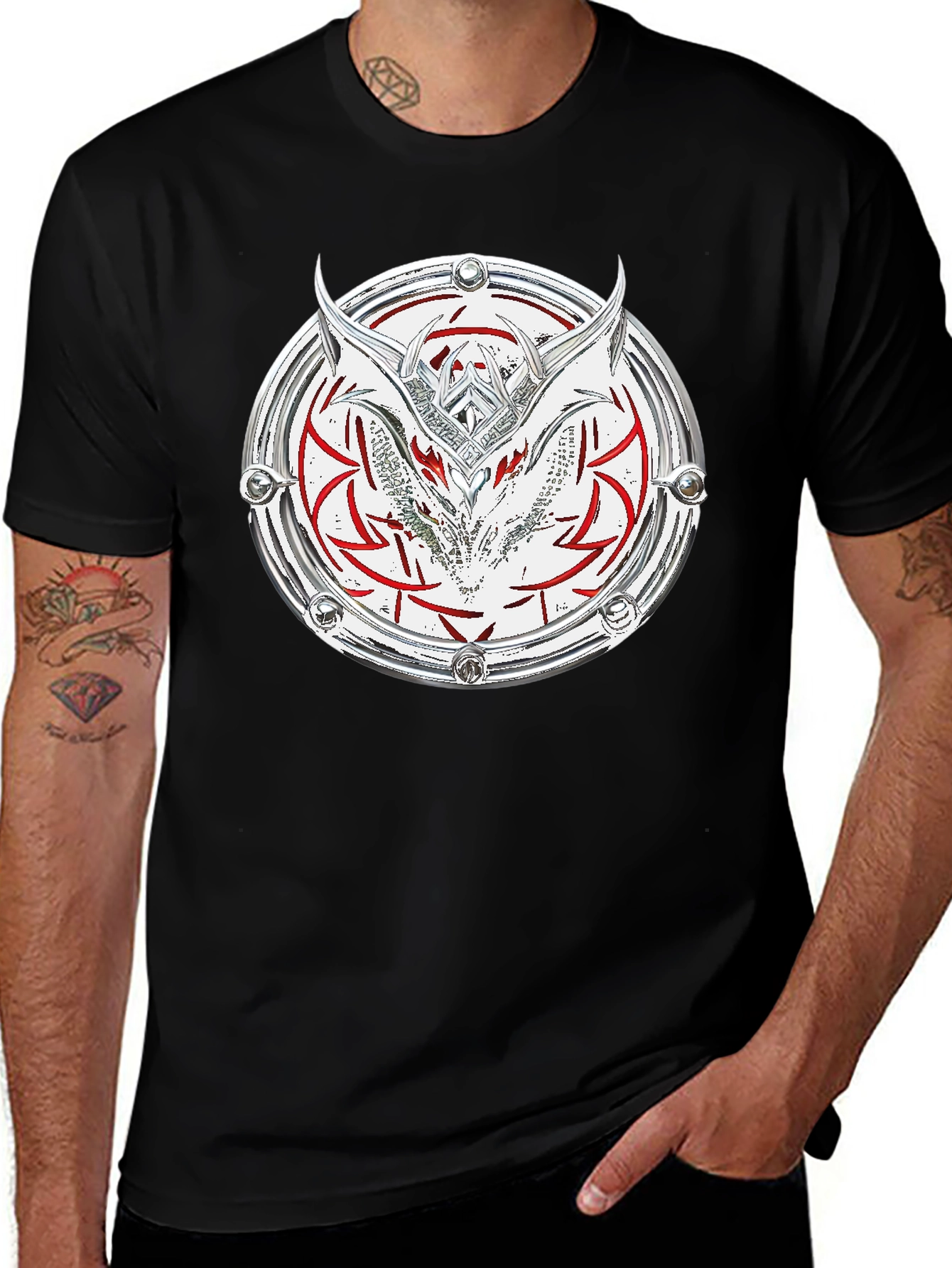 Dragon Shield Graphic Tee - Black Cotton Blend
