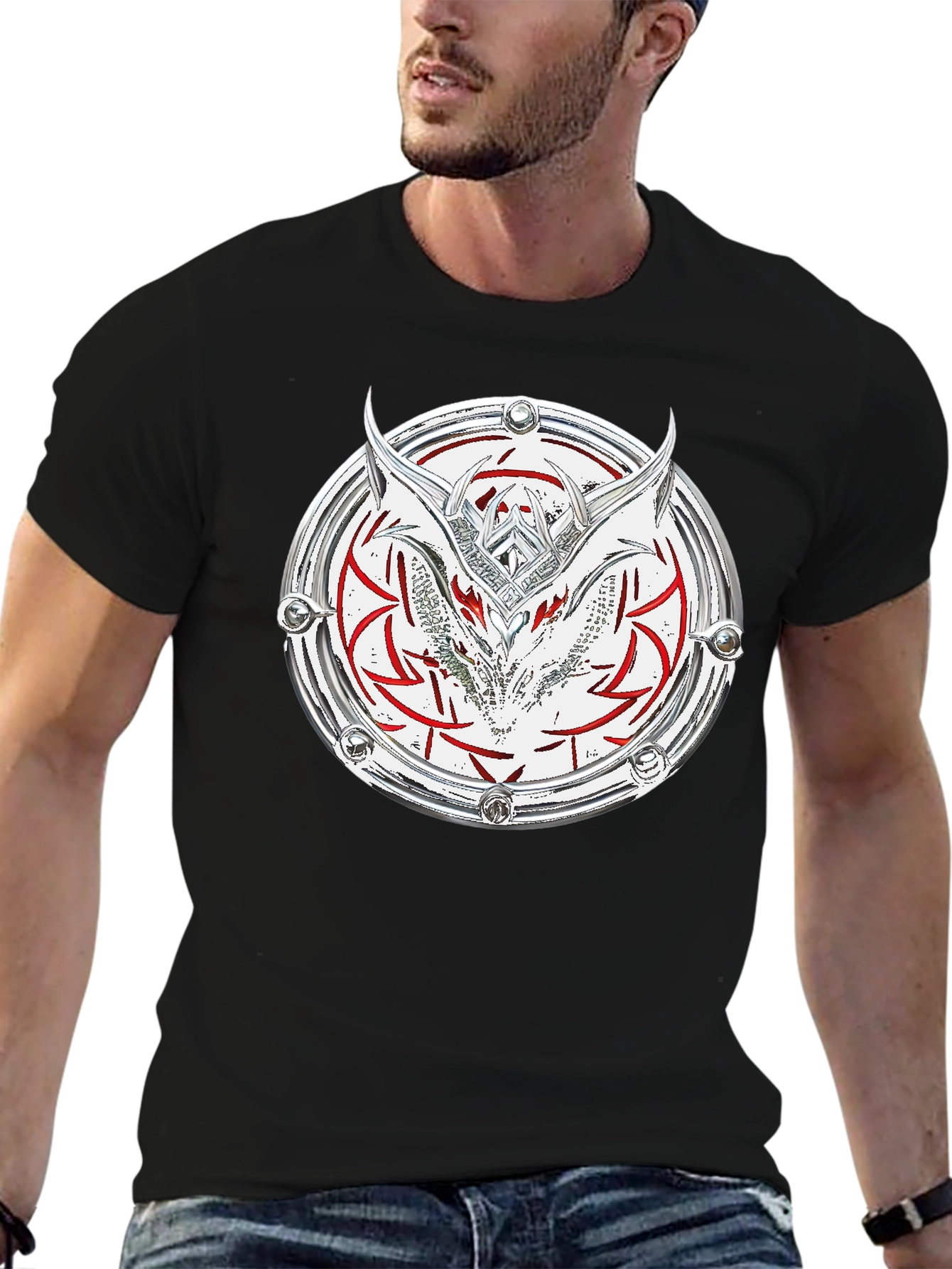 Dragon Shield Graphic Tee - Black Cotton Blend
