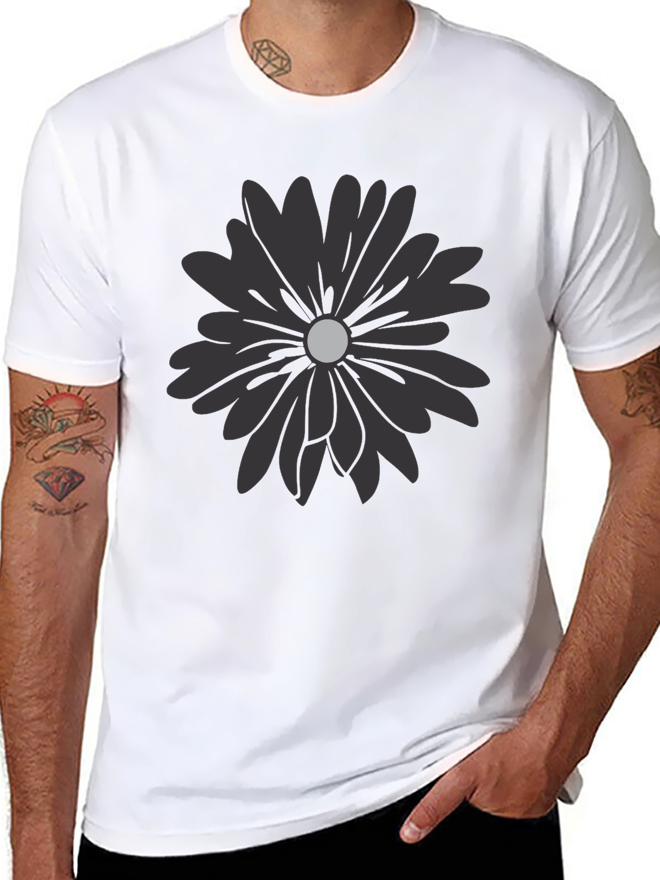 Black Flower Graphic T-Shirt - Modern Casual Tee