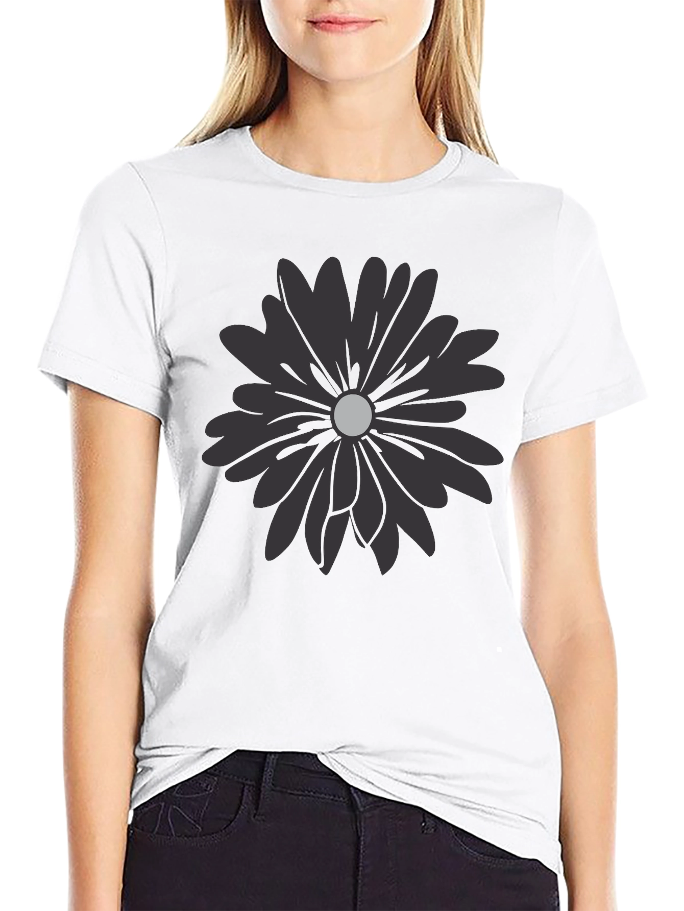Black Flower Graphic T-Shirt - Modern Casual Tee