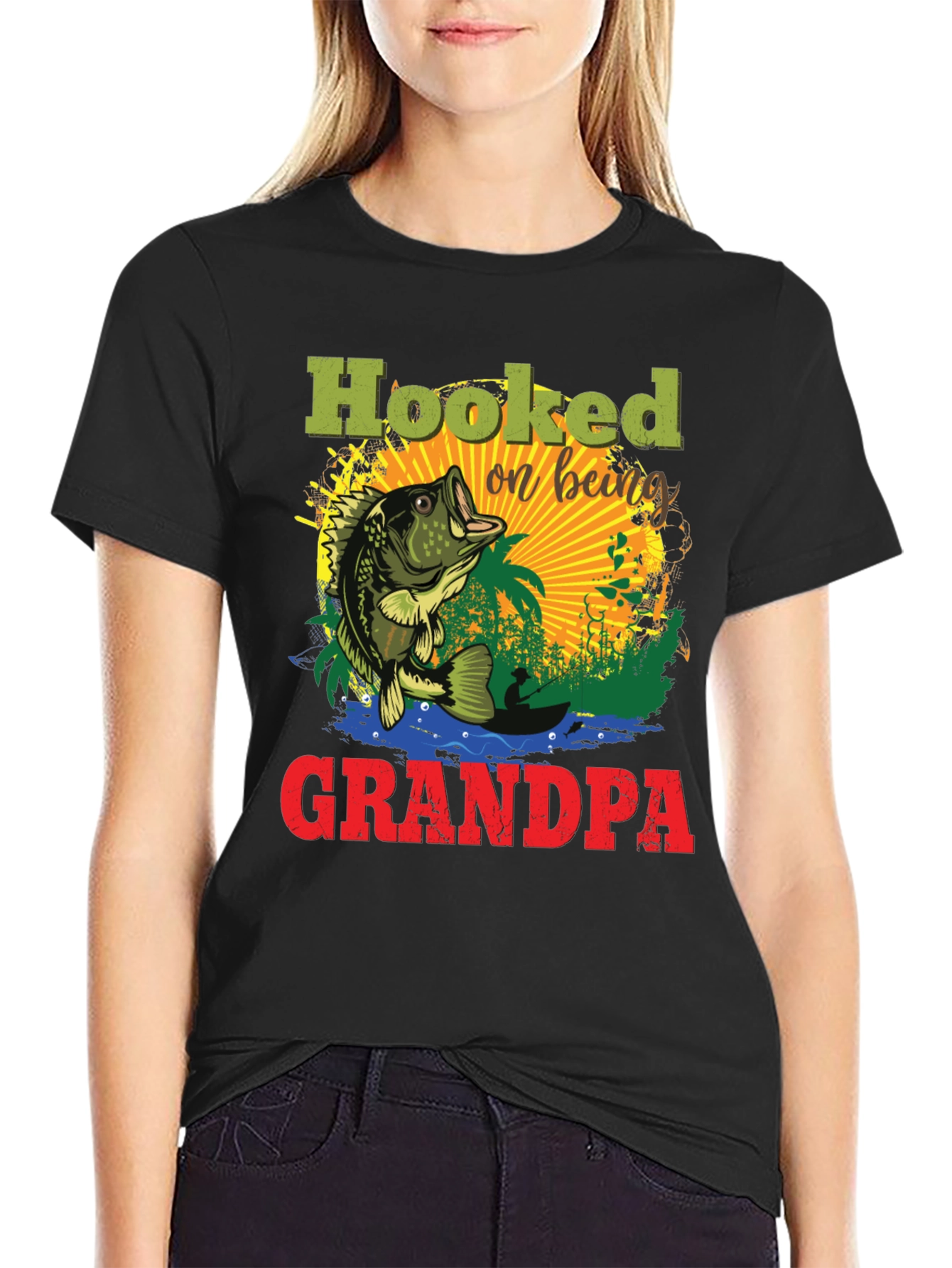Hooked on Being Grandpa Fishing T-Shirt