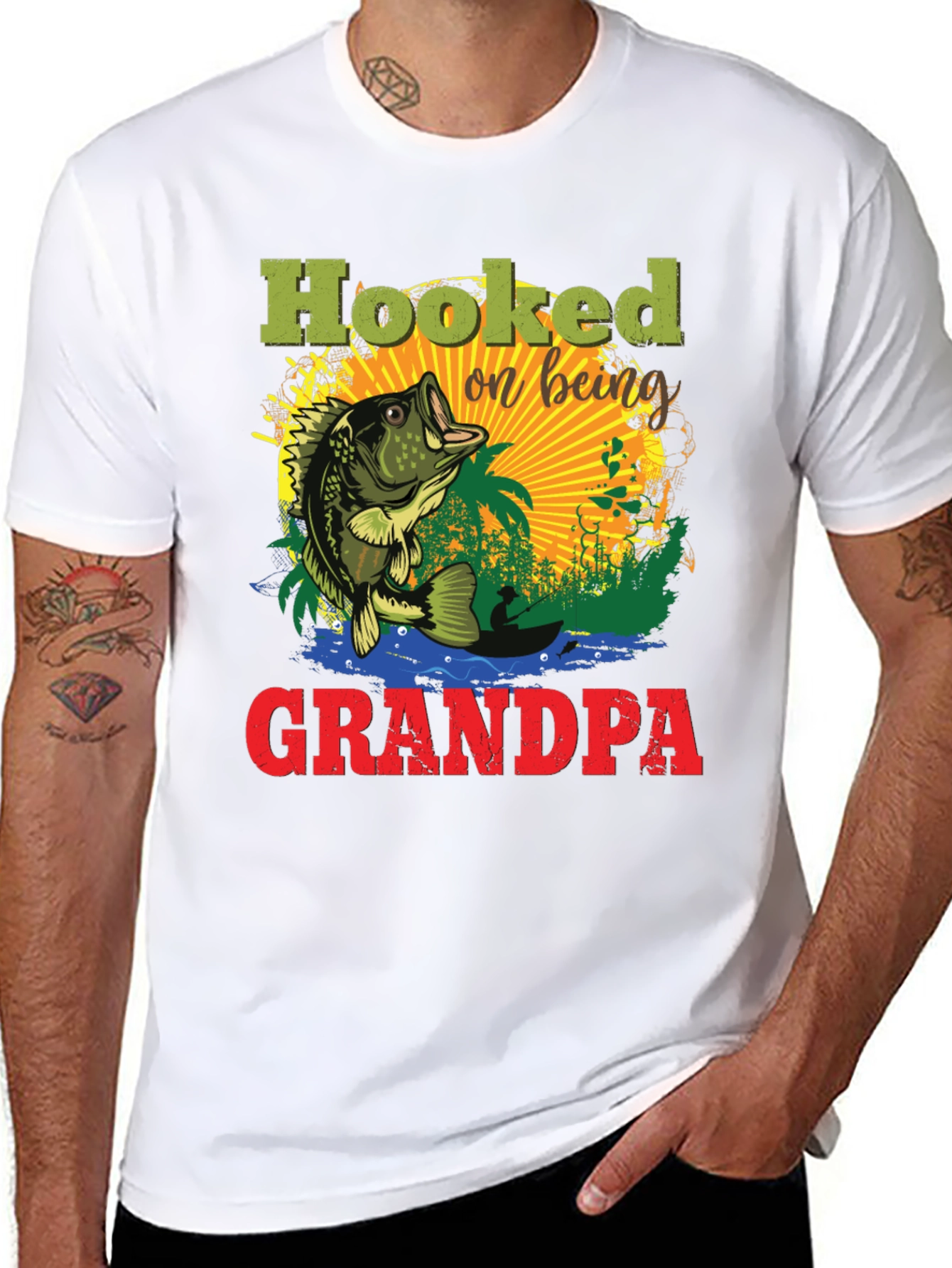 Hooked on Being Grandpa Fishing T-Shirt