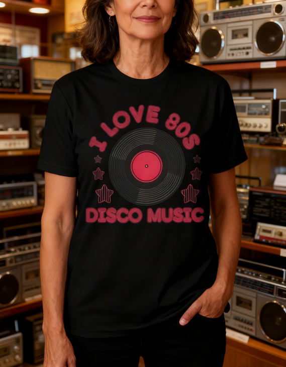 "I Love 80s Disco Music" Retro Graphic Tee