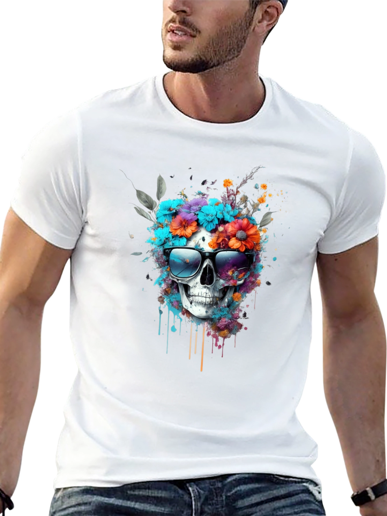 Floral Skull Graphic Tee - Stylish & Unique