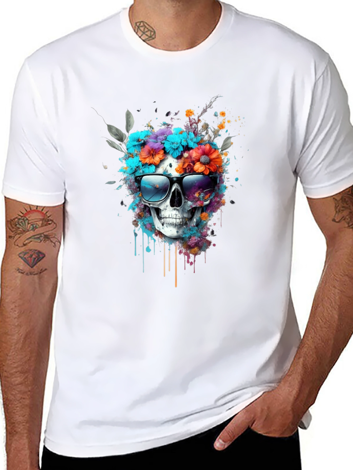 Floral Skull Graphic Tee - Stylish & Unique