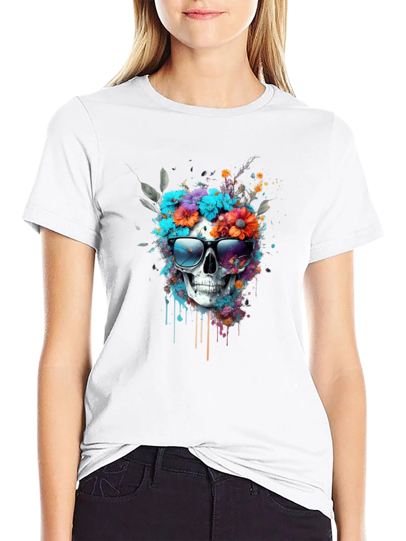 Floral Skull Graphic Tee - Stylish & Unique