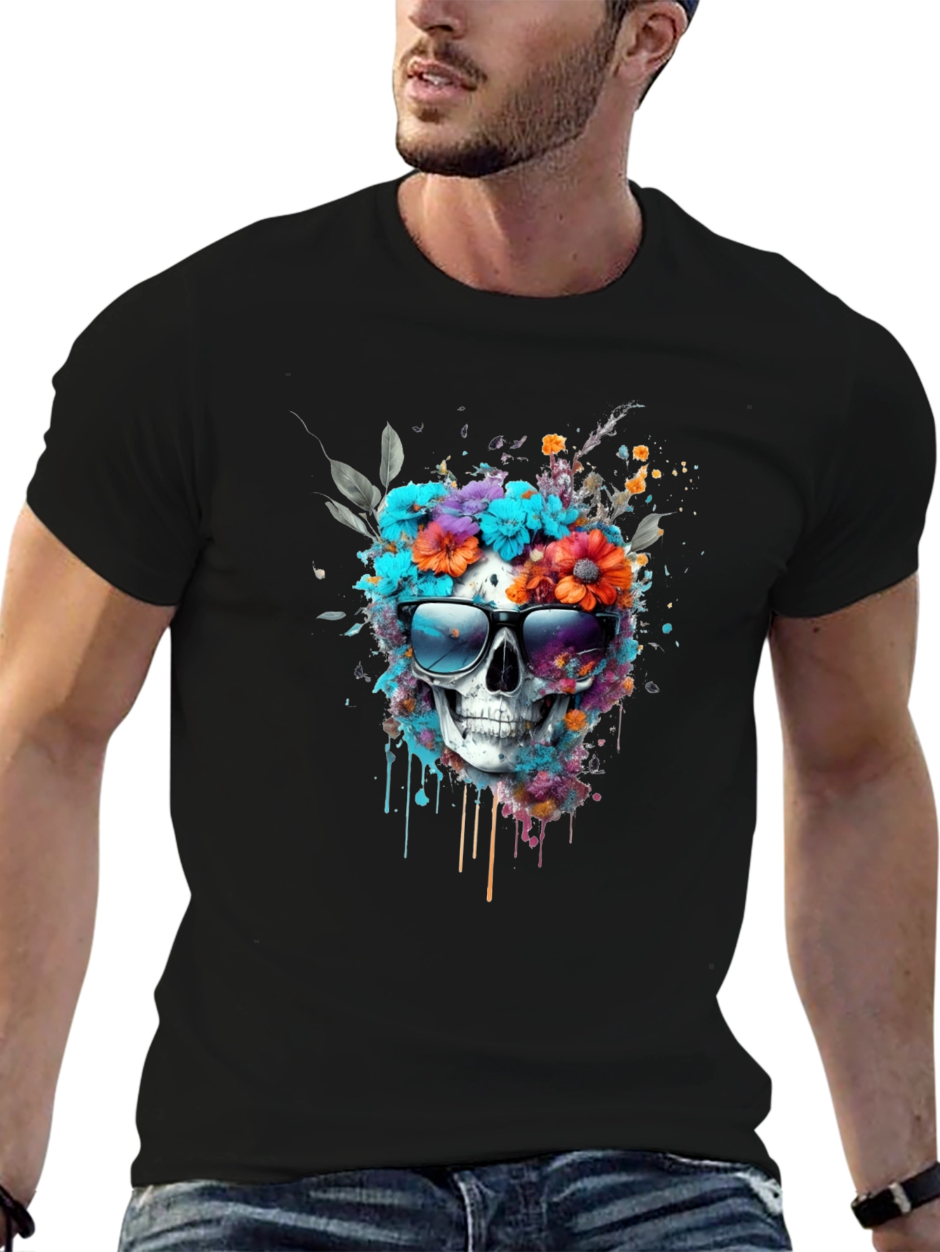 Floral Skull Graphic Tee - Stylish & Unique