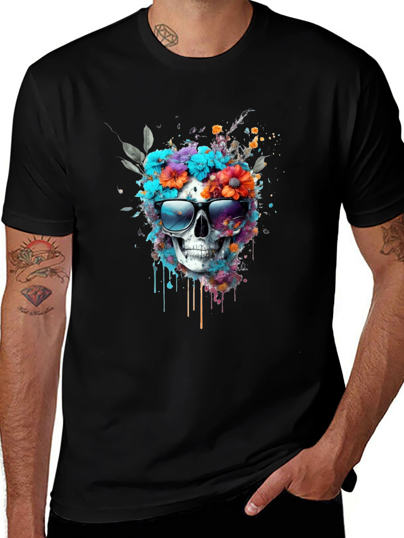 Floral Skull Graphic Tee - Stylish & Unique