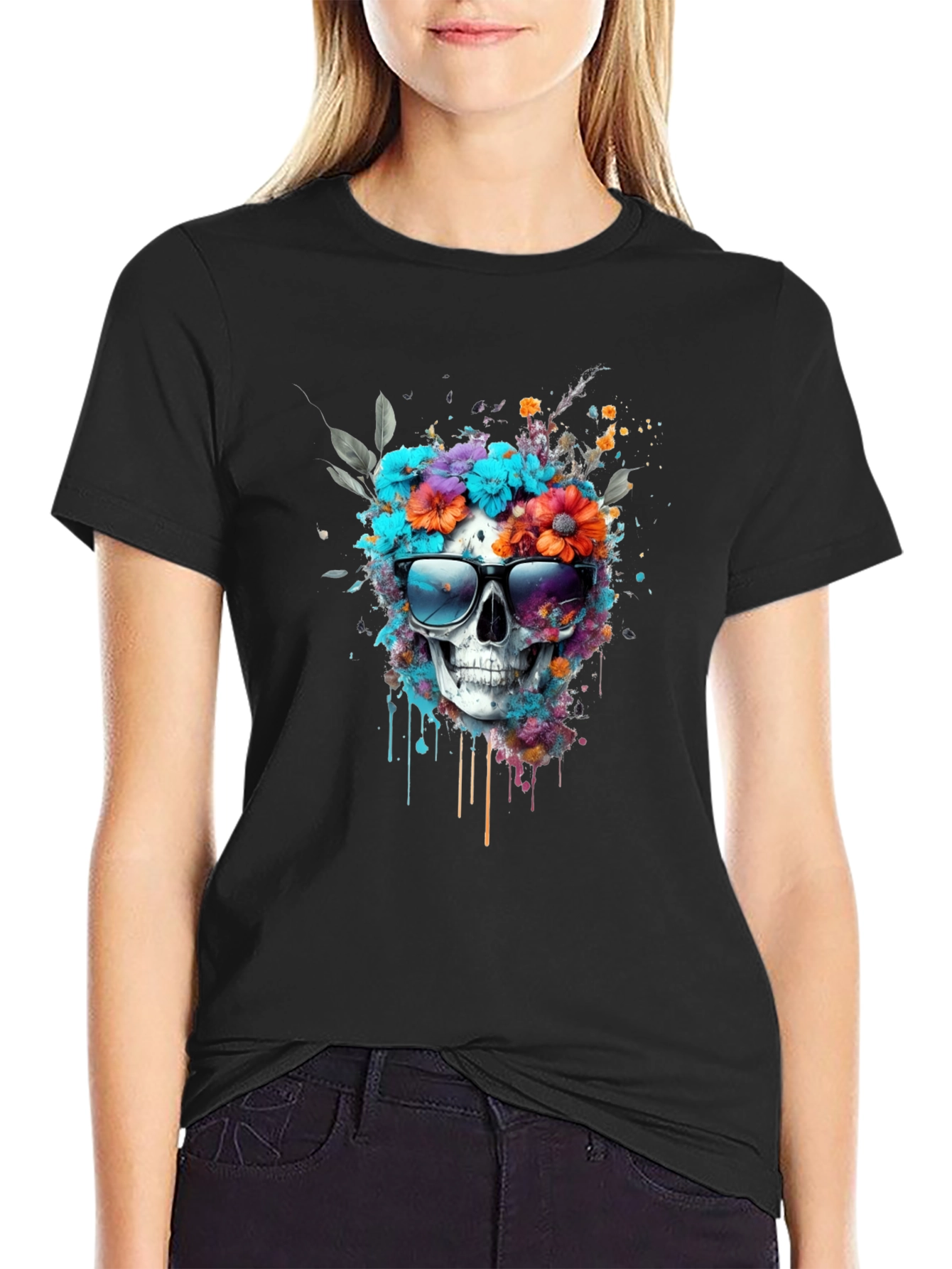 Floral Skull Graphic Tee - Stylish & Unique