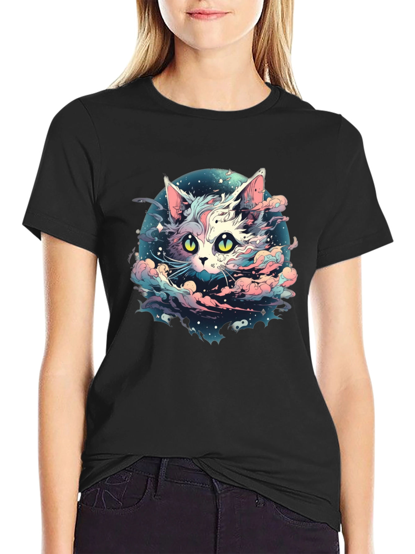 Celestial Cat T-Shirt - Cosmic Feline Design
