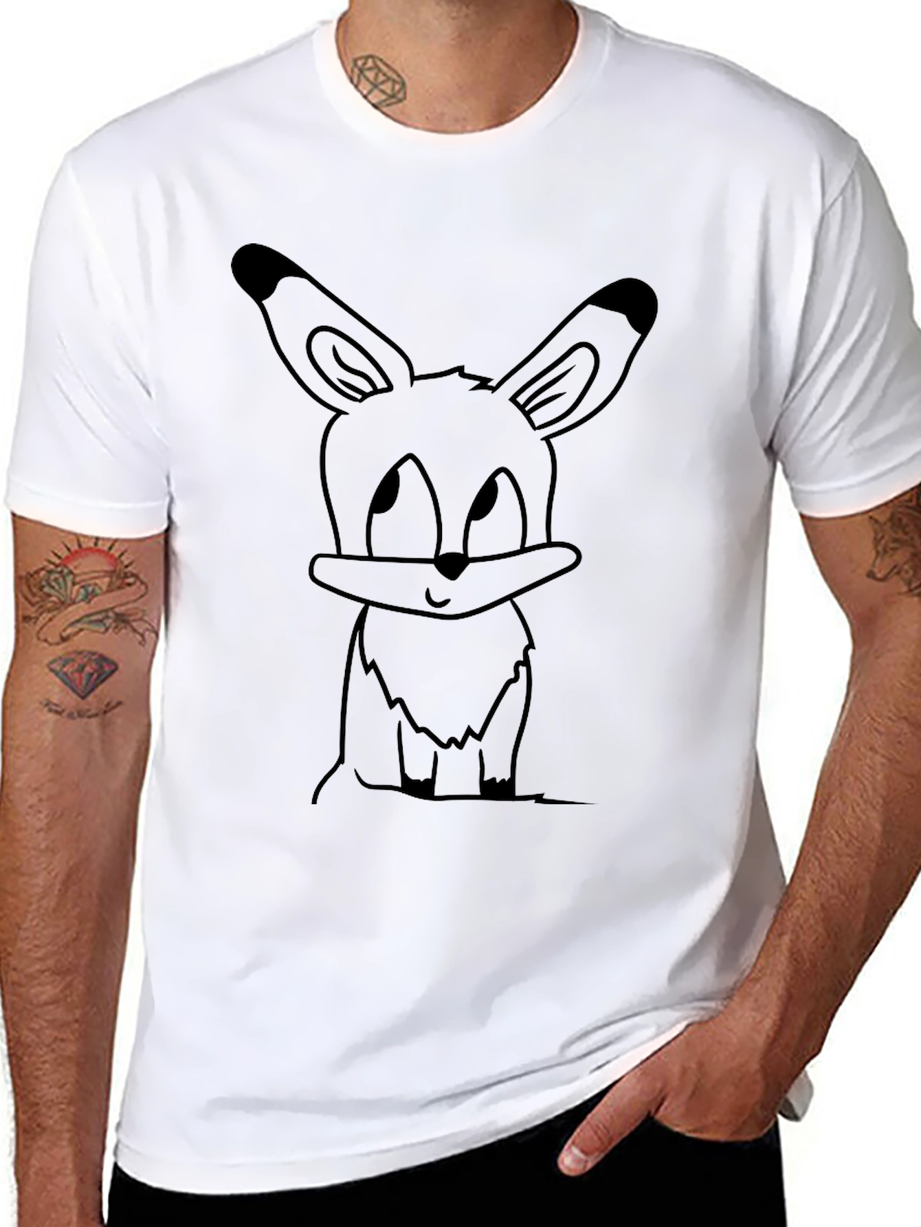Cute Cartoon Bunny Black T-Shirt