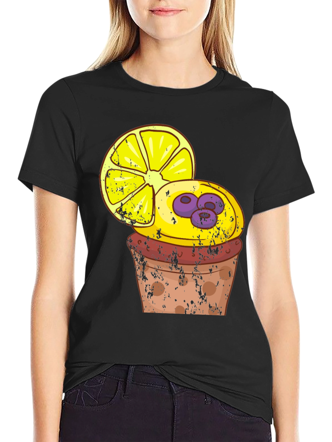 Lemon Blueberry Cupcake Graphic T-Shirt