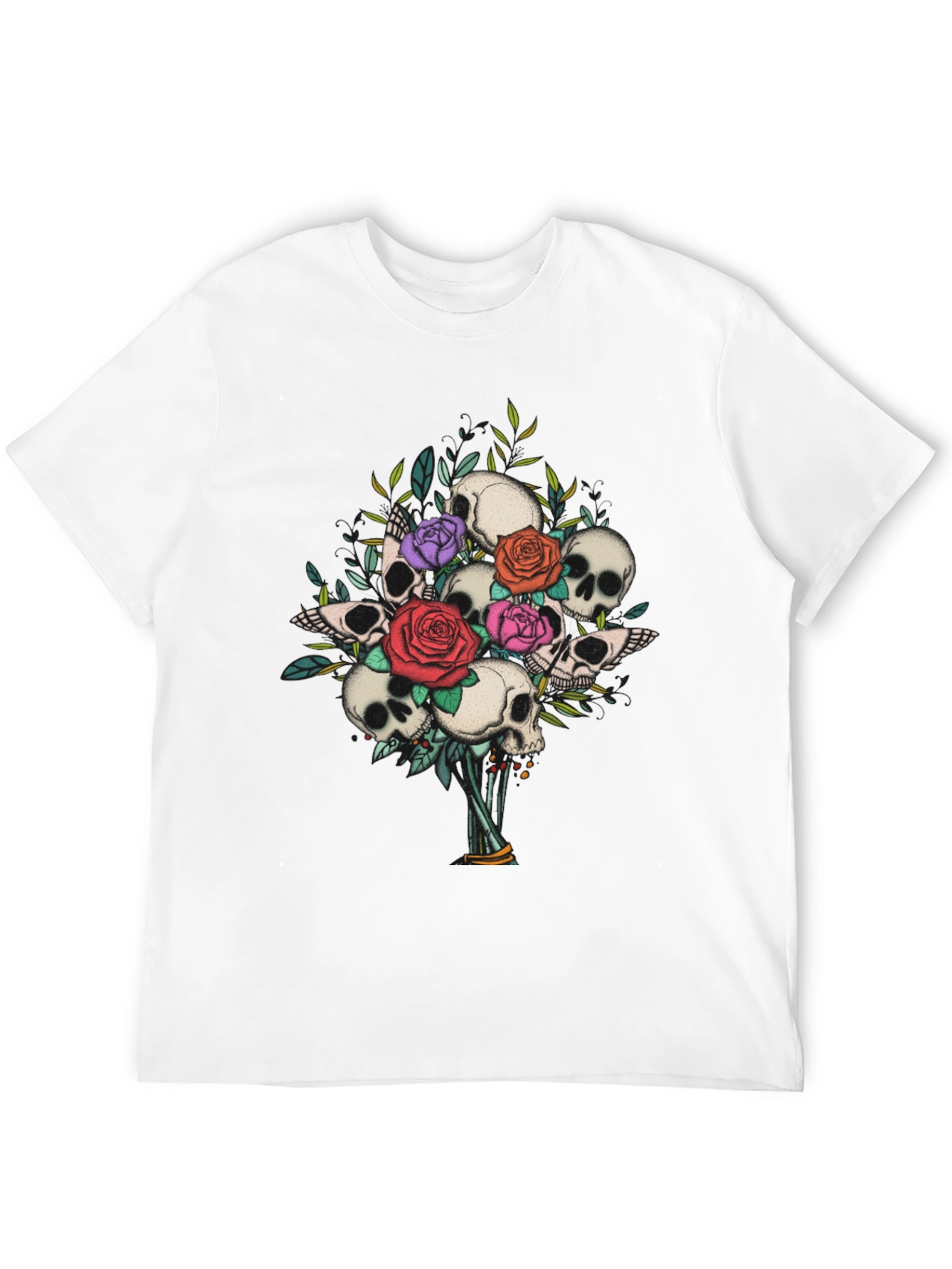 Skull & Roses Bouquet Graphic Tee - Gothic Style