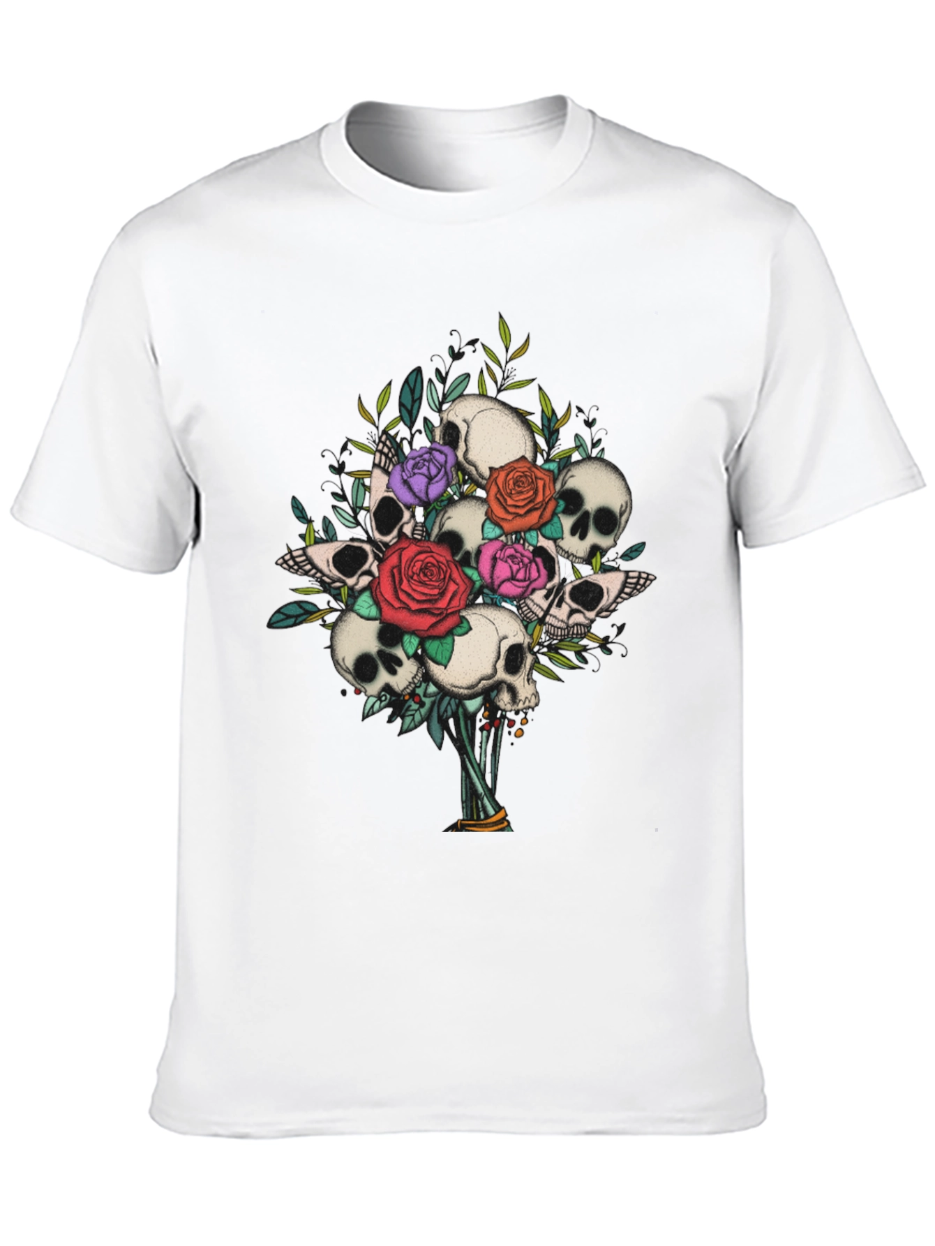 Skull & Roses Bouquet Graphic Tee - Gothic Style