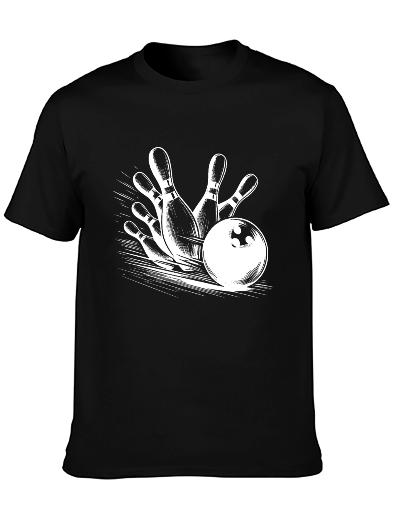 Bowling Strike Graphic Tee - Black Cotton T-Shirt