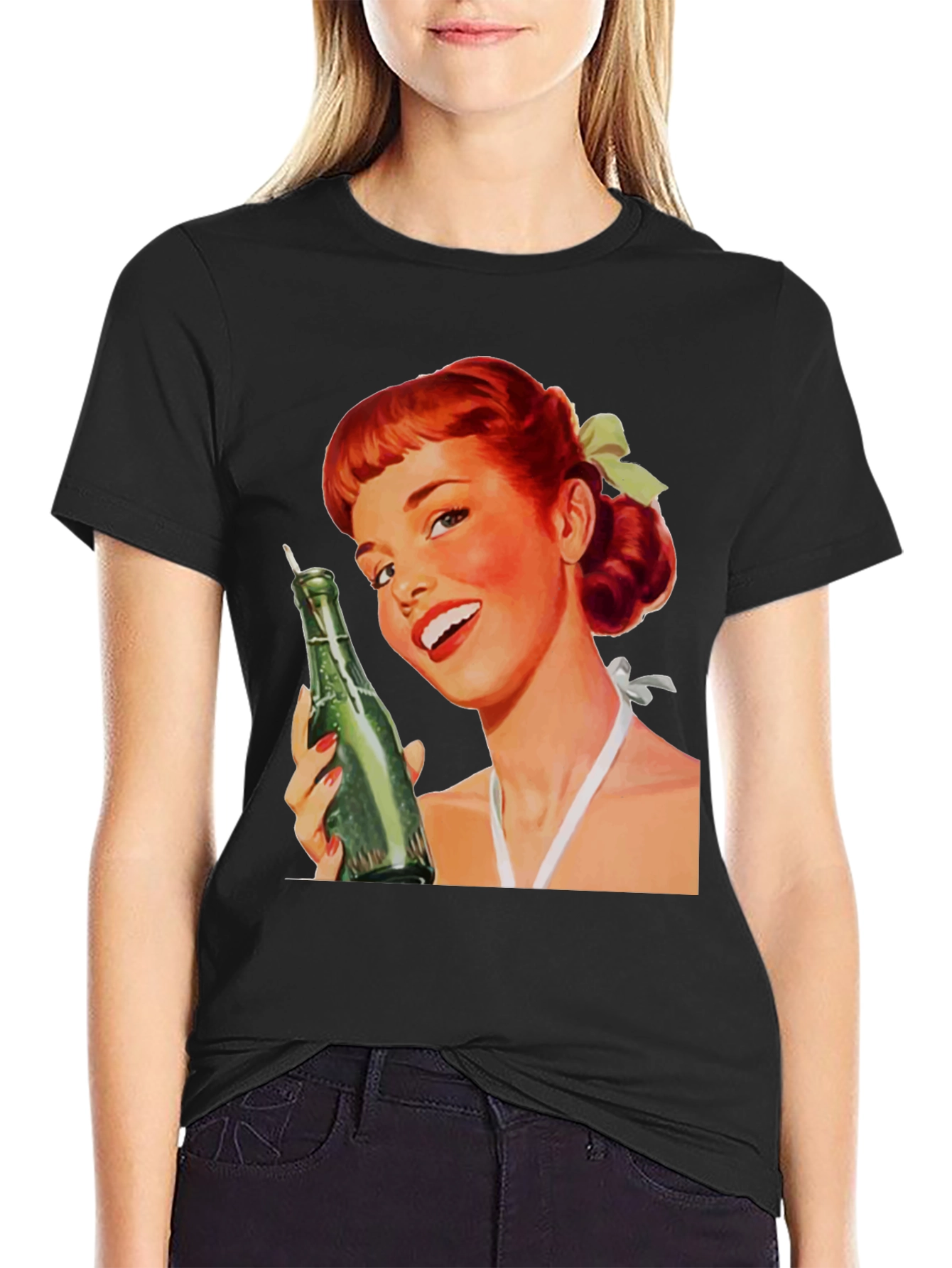 Retro Pin-Up Girl Black Graphic Tee