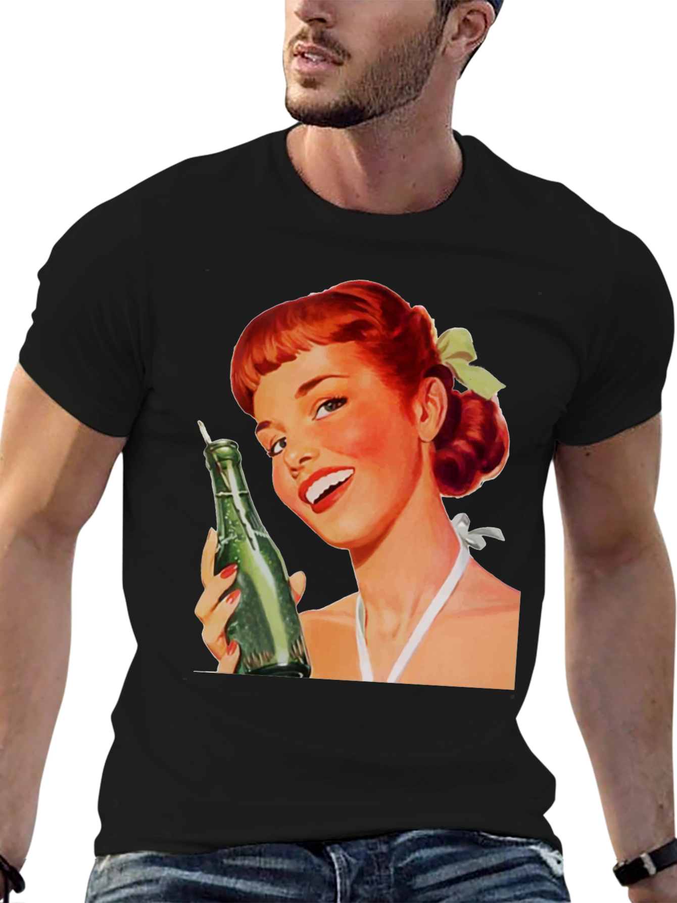 Retro Pin-Up Girl Black Graphic Tee