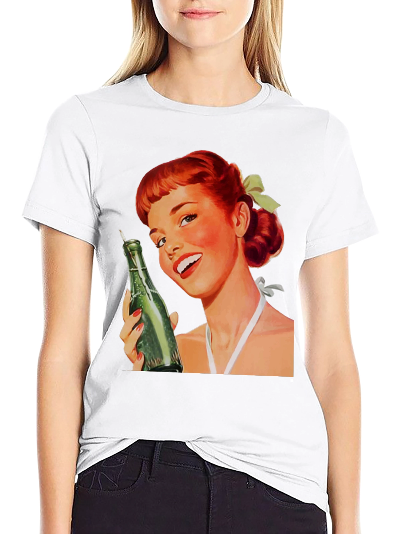 Retro Pin-Up Girl Black Graphic Tee