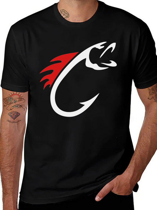 Mens Black Fishing Hook Graphic Tee