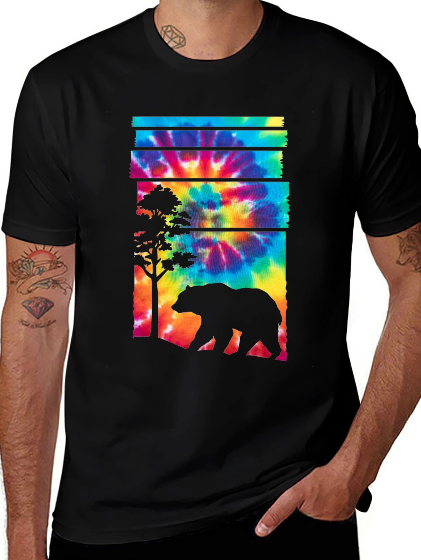 Tie Dye Bear Graphic T-Shirt - Casual Menswear